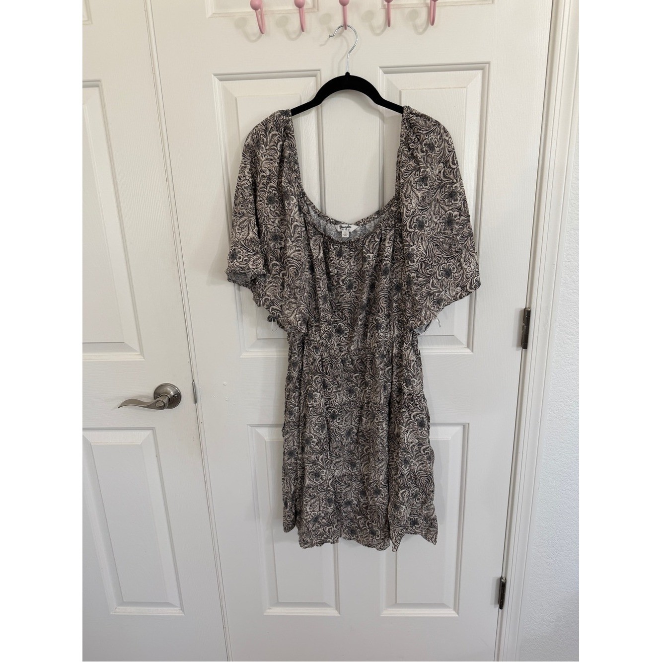 Wrangler Retro Neutral Paisley Short Sleeve Mini Dress Elastic Waist XXL Wrangler Retro Neutral Paisley Short Sleeve Mini Dress Elastic Waist XXL