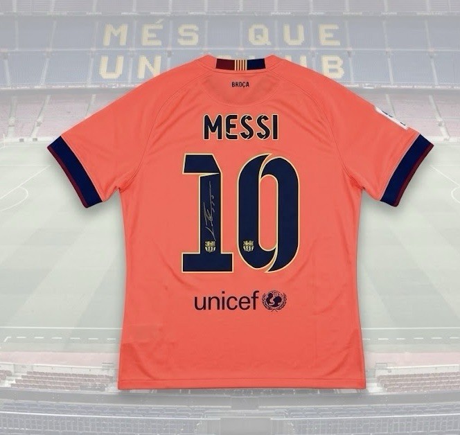Messi BACK Signed FC Barcelona 14-15 Home Jersey with ICONS COA Messi BACK Signed FC Barcelona 14-15 Home Jersey with ICONS COA