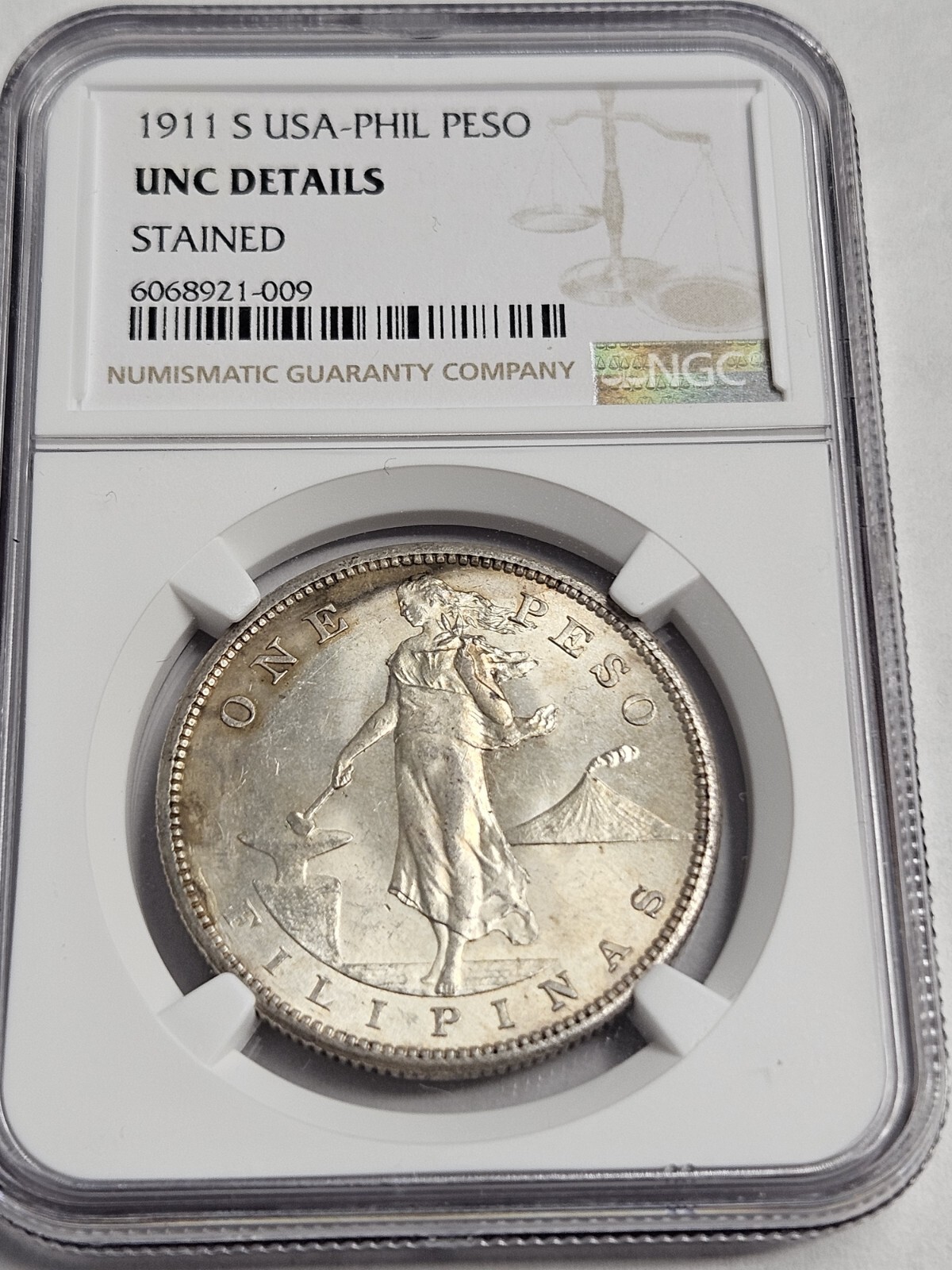 1911-S Philippines Peso NGC Uncirculated Details (UNC MS) STAINED *SCARCE* 1911-S Philippines Peso NGC Uncirculated Details (UNC MS) STAINED *SCARCE*