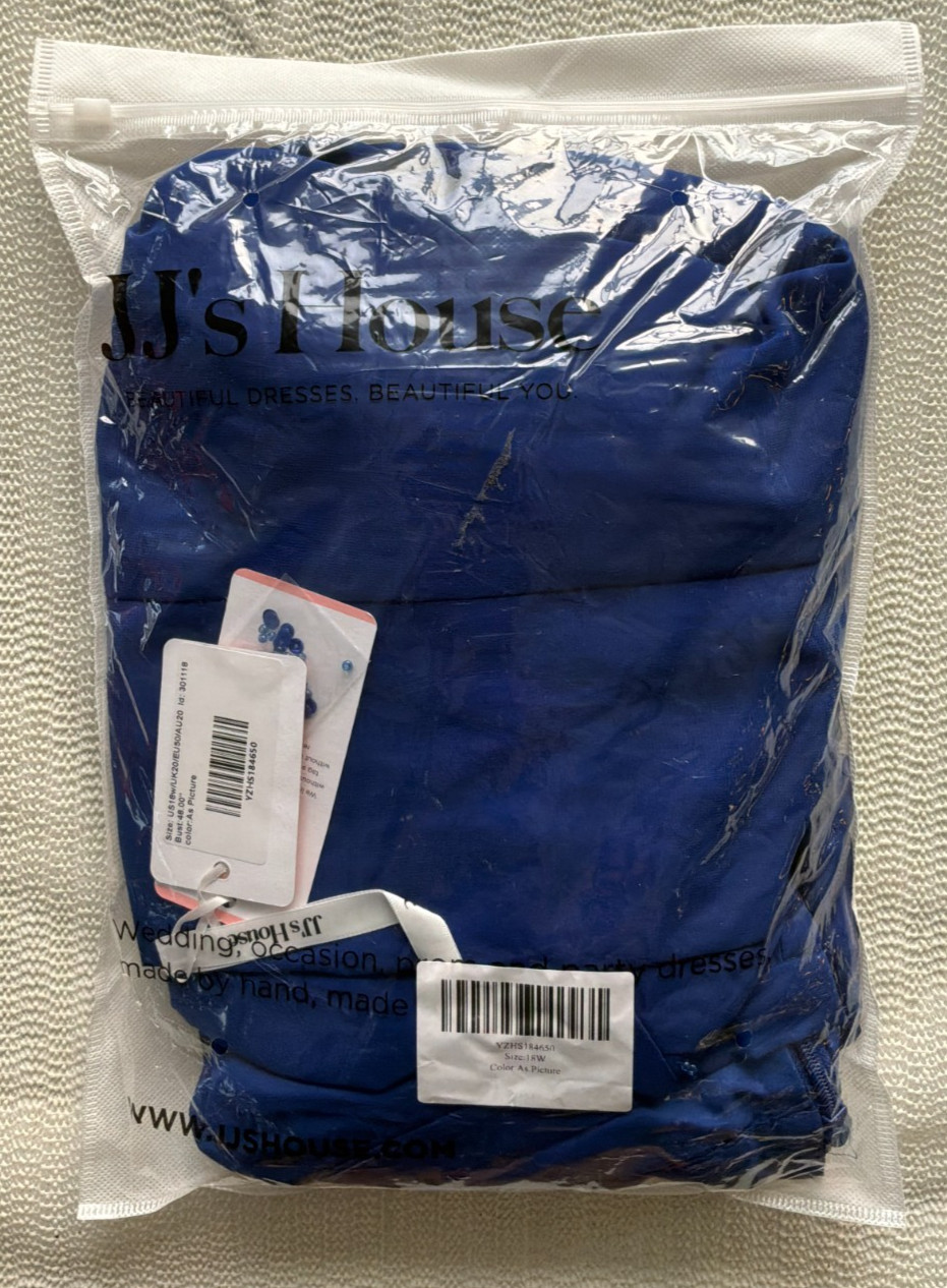 JJ\'s House Royal Blue Formal Dress Women\'s Size 18W Beaded Chiffon Gown NWT JJ\'s House Royal Blue Formal Dress Women\'s Size 18W Beaded Chiffon Gown NWT