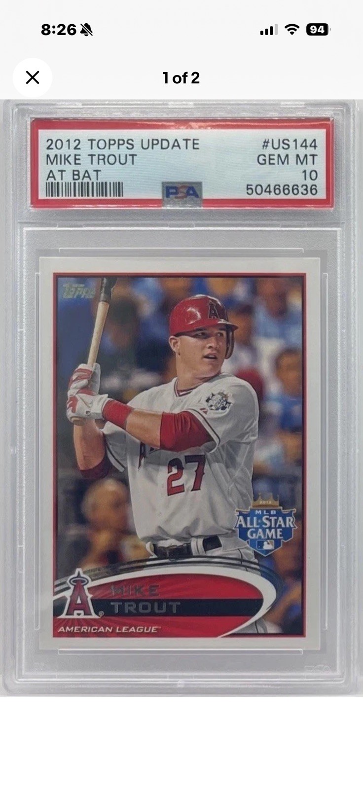 2012 Topps Update Mike Trout Angels All Star Game “At Bat” PSA 10 2012 Topps Update Mike Trout Angels All Star Game “At Bat” PSA 10
