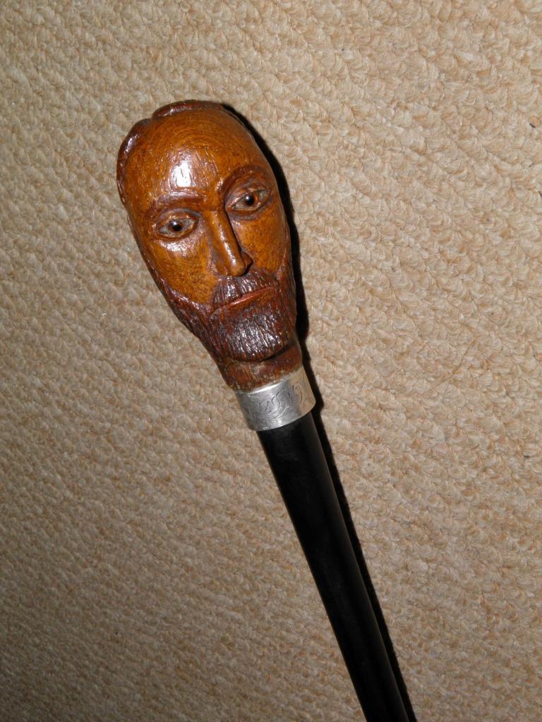 Antique Walking Stick Cane - Hand-Crafted Anton Müller-Wischin & Silver Collar
