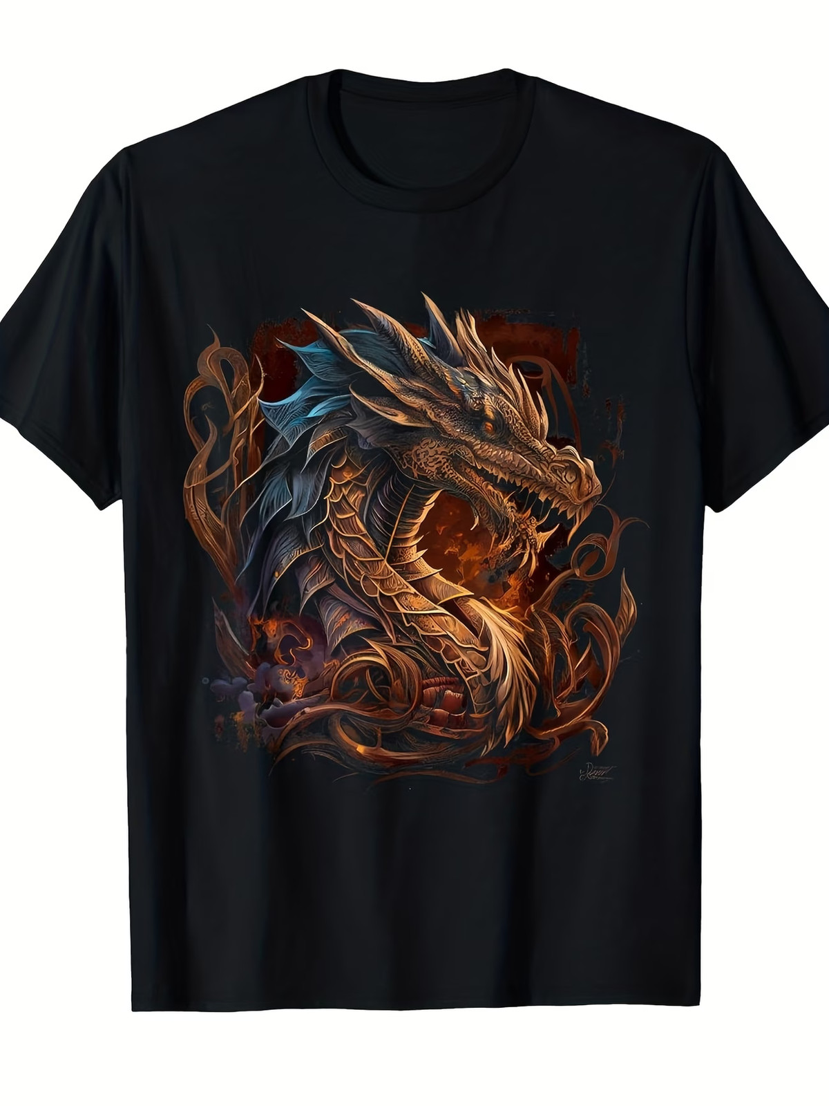 Men\'S Vintage Dragon Graphic T-Shirt - Fantasy Art Tee with & Golden Dragon Prin Men\'S Vintage Dragon Graphic T-Shirt - Fantasy Art Tee with & Golden Dragon Prin