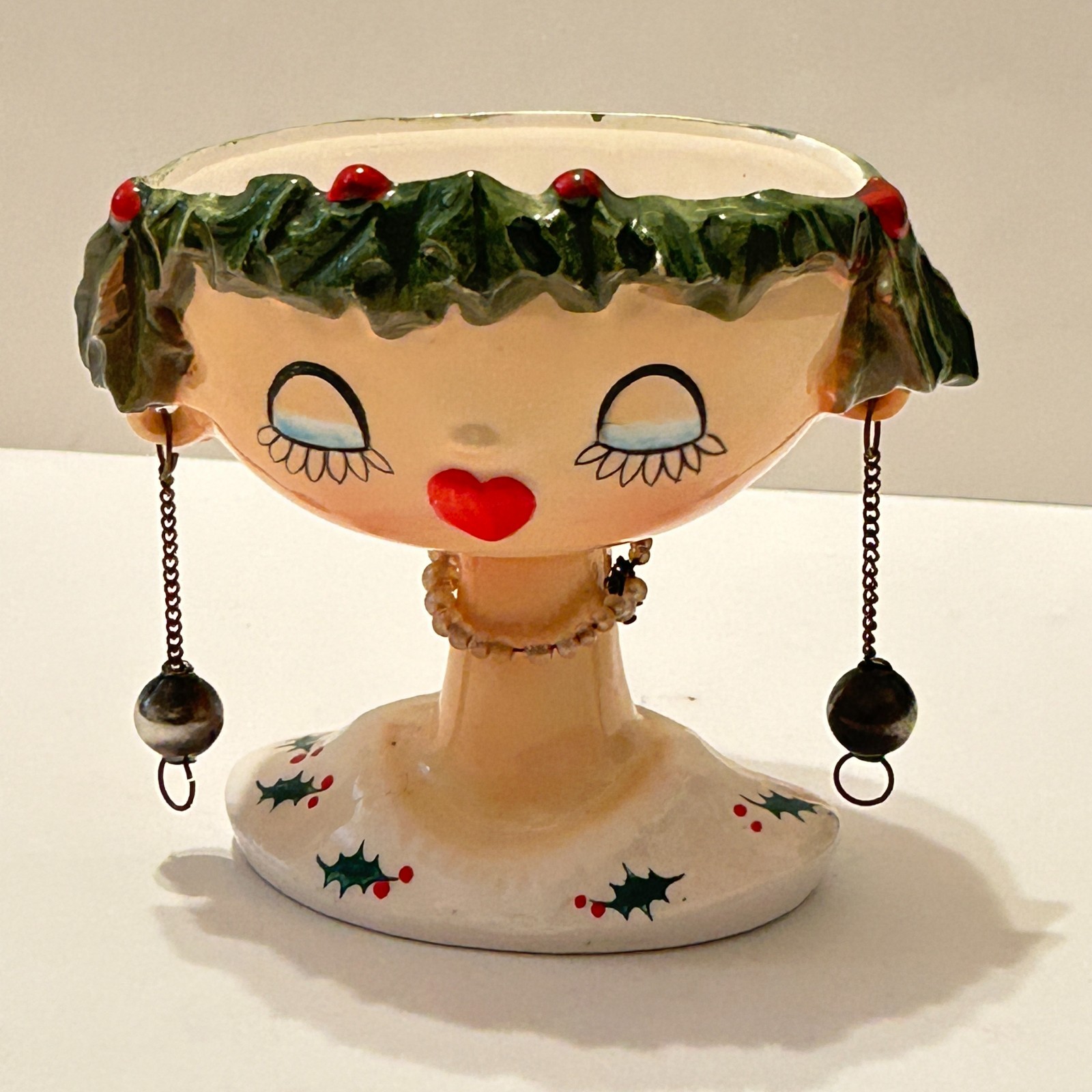 Vintage 1959 Holt Howard My Fair Lady Head Vase Christmas Holly All Original Vintage 1959 Holt Howard My Fair Lady Head Vase Christmas Holly All Original