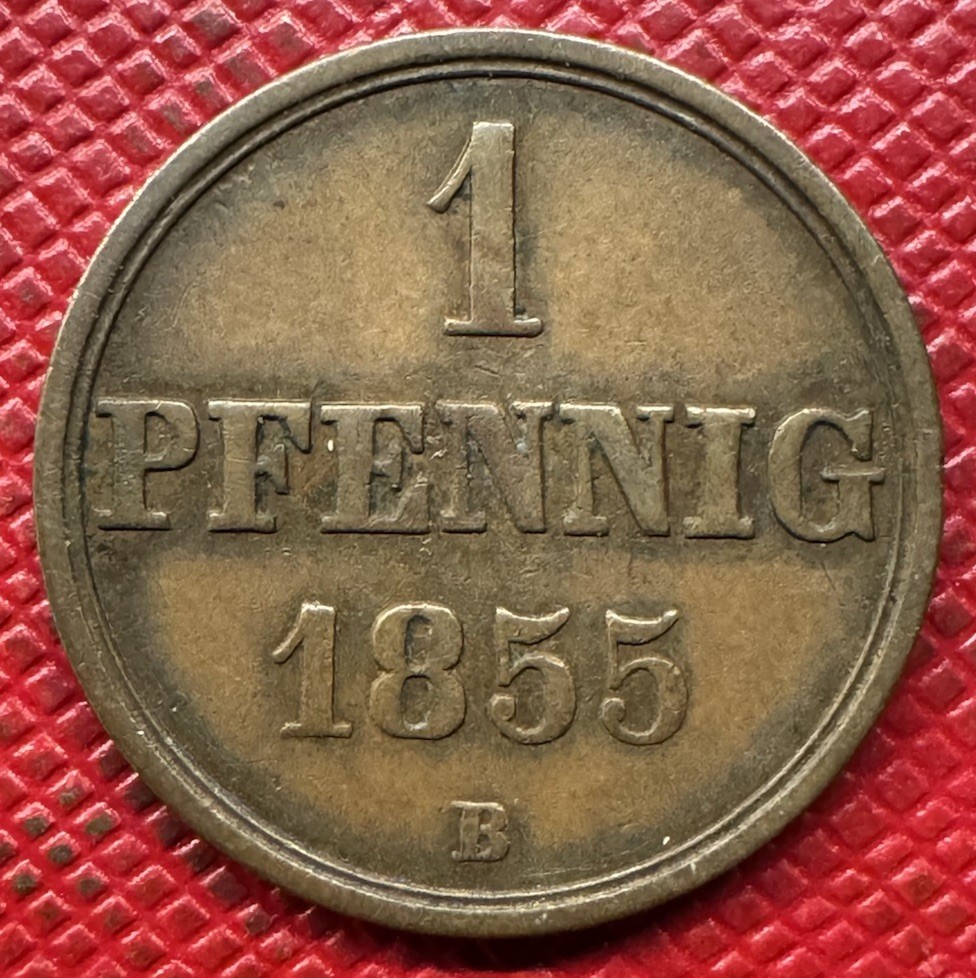 Germany, Hannover 1855-B Copper 1 Pfennig. George V. KM# 221 Germany, Hannover 1855-B Copper 1 Pfennig. George V. KM# 221