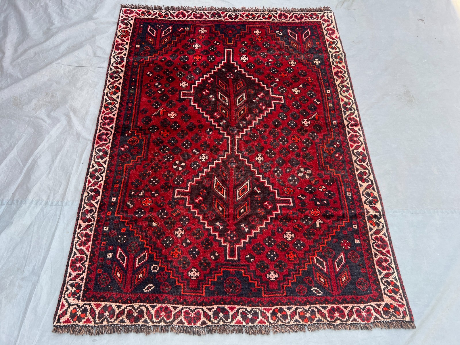 Red Turkish 4x5ft Vintage Hand Knotted Wool Rug Tribal Tree of Life Area Carpet Red Turkish 4x5ft Vintage Hand Knotted Wool Rug Tribal Tree of Life Area Carpet
