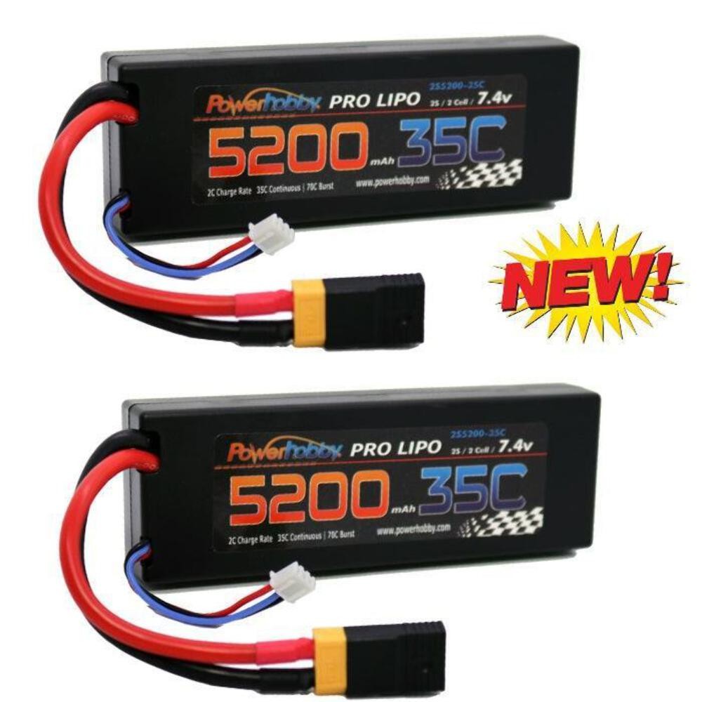 Powerhobby 2s 7.4v 5200mah 35c Lipo Battery w XT60 Plug + Adapter (2)