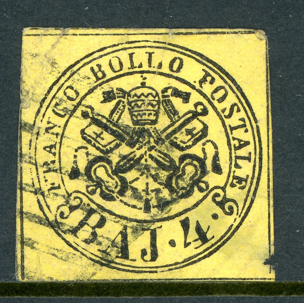 Italy 1852 Roman States 4b Yellow  Scott #5a VFU O378