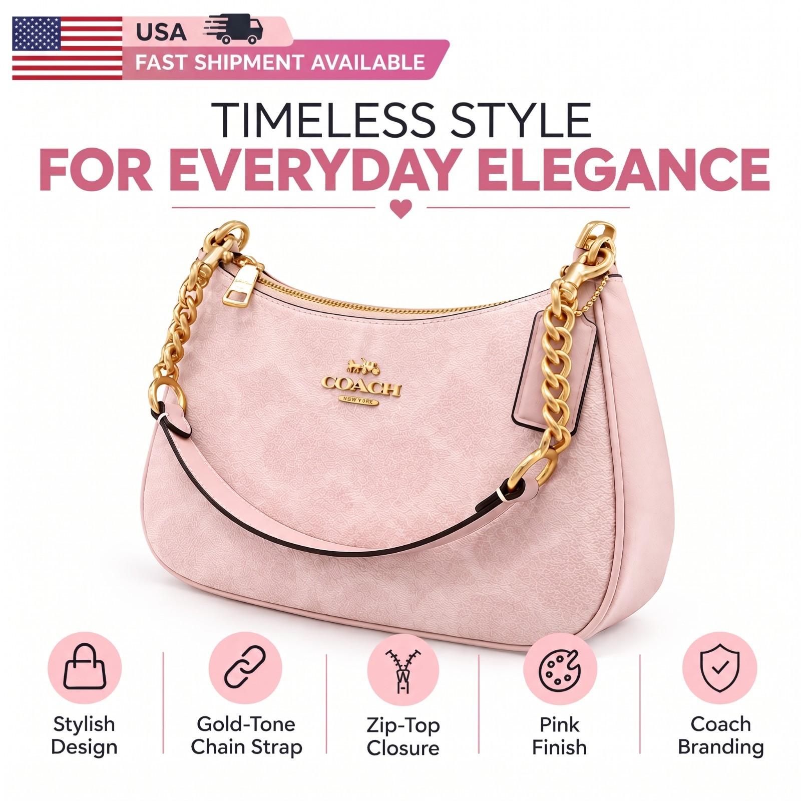 New Coach Teri Shoulder Bag Powder Pink Signature Canvas Gold Tone Hardware