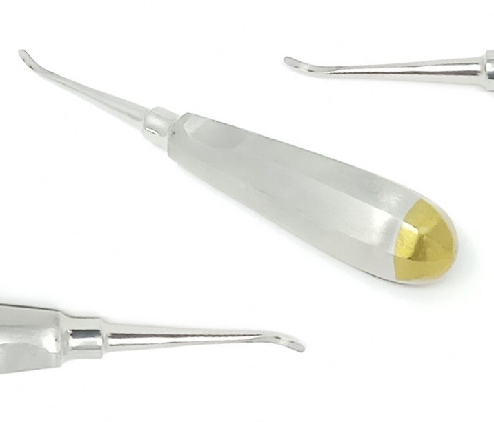 2 Miller Dental Tooth Root Elevators Apexo  #73+74 Curved Left+Right Gold Round