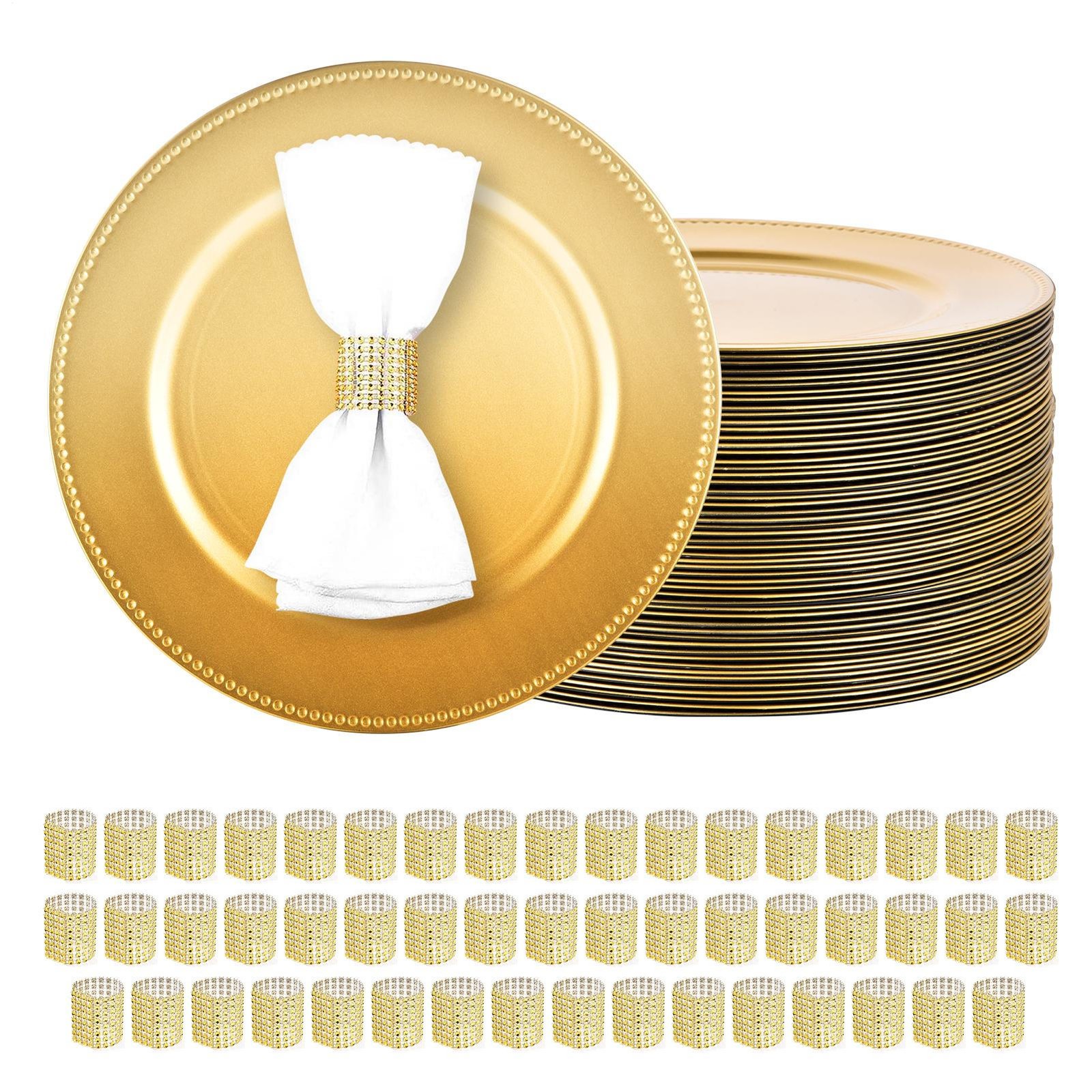 50 Pack Gold Charger Plates 13 Inch Round Chargers for Dinner Decorative Antique