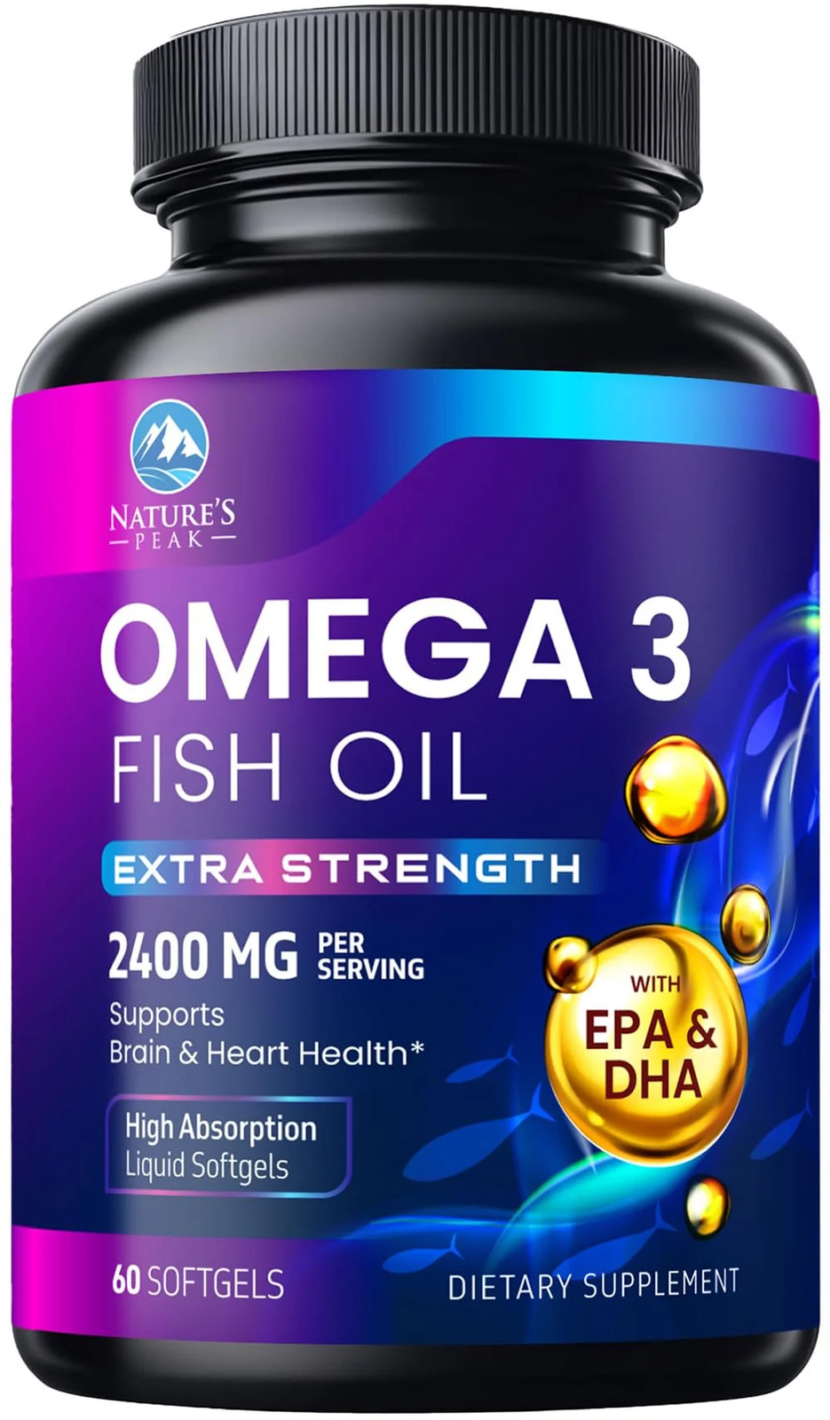 Triple Strength Omega 3 Fish Oil 2400 mg Softgels, Nature\'s Fish Oil Supplements