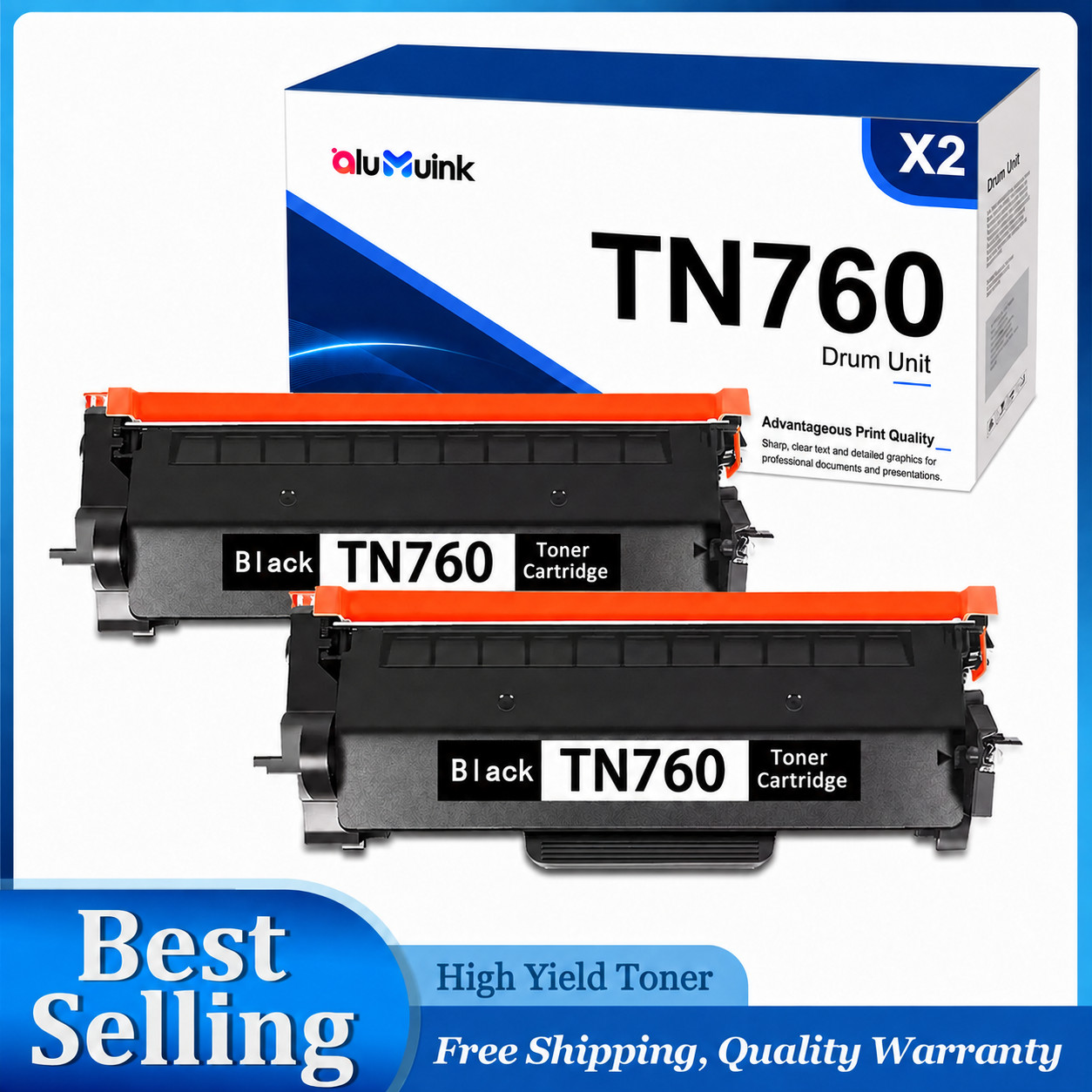 2PK TN760 Toner for  Printer L2370DW MFC-L2750DW MFC-L2710DW DCP-L2550DW