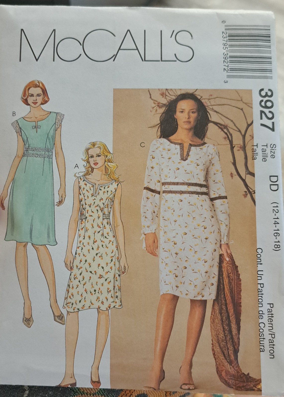 MCCALLS 3927 Sewing Pattern Dress Split Neck Lace Cap/Long Sleeve UC SZ 13-18