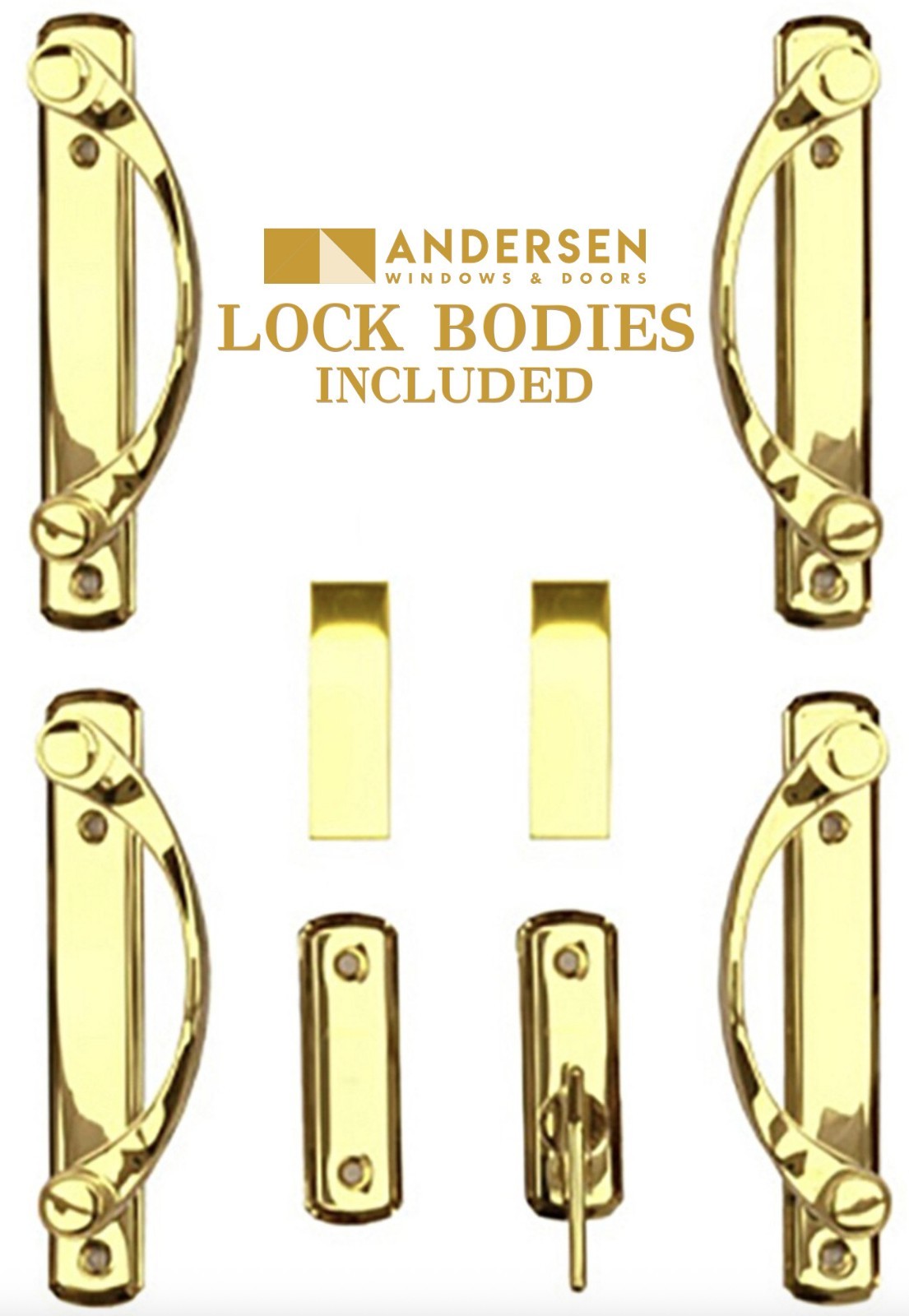 Andersen Newbury Bright Brass 4-Panel  Patio Door Trim Set + Lock Bodies NEW