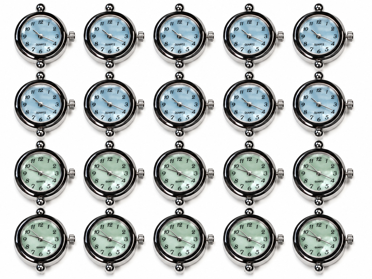 20 PCS 20mm Round Quartz Watch Faces Silver Tone Blue Green Craft Jewelry Making