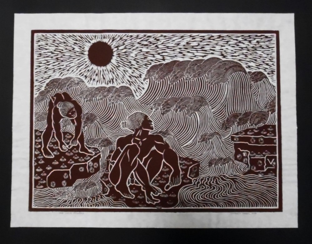 Vtg 1978 Pencil Signed Dietrich Varez OPIHI PICKERS Linoleum Cut Block Print