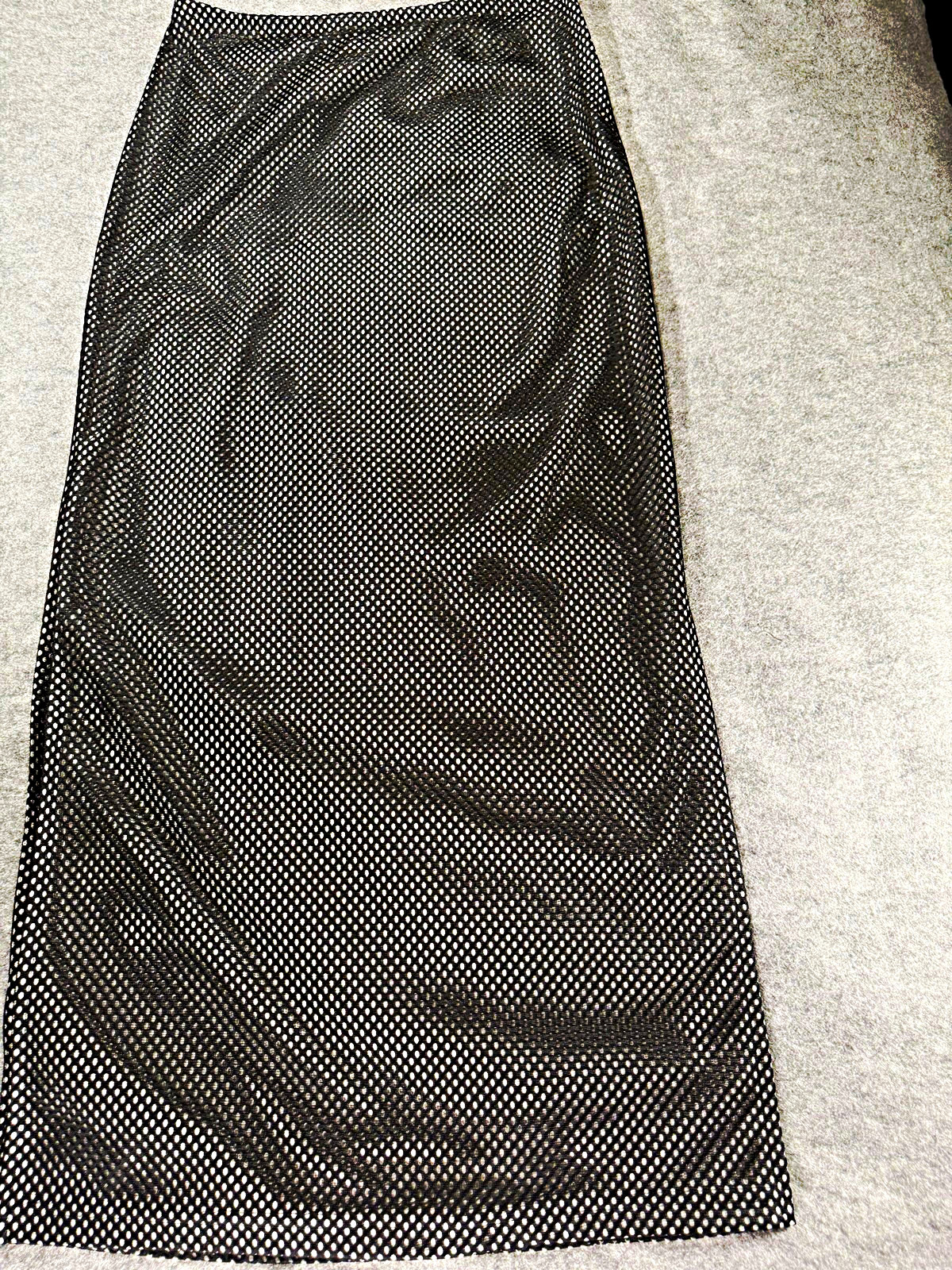 Vintage French Curve Skirt S Black Silver Mesh Overlay Lined Maxi 90s USA