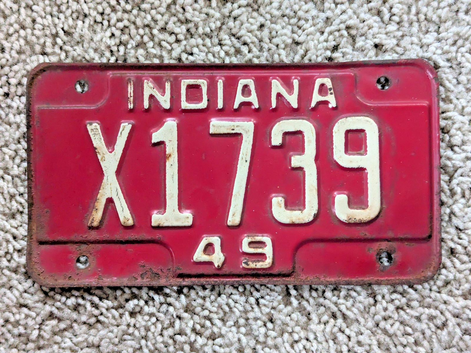 1949 Indiana Motorcycle License Plate IN X1739 MC Tag 1949 Indiana Motorcycle License Plate IN X1739 MC Tag