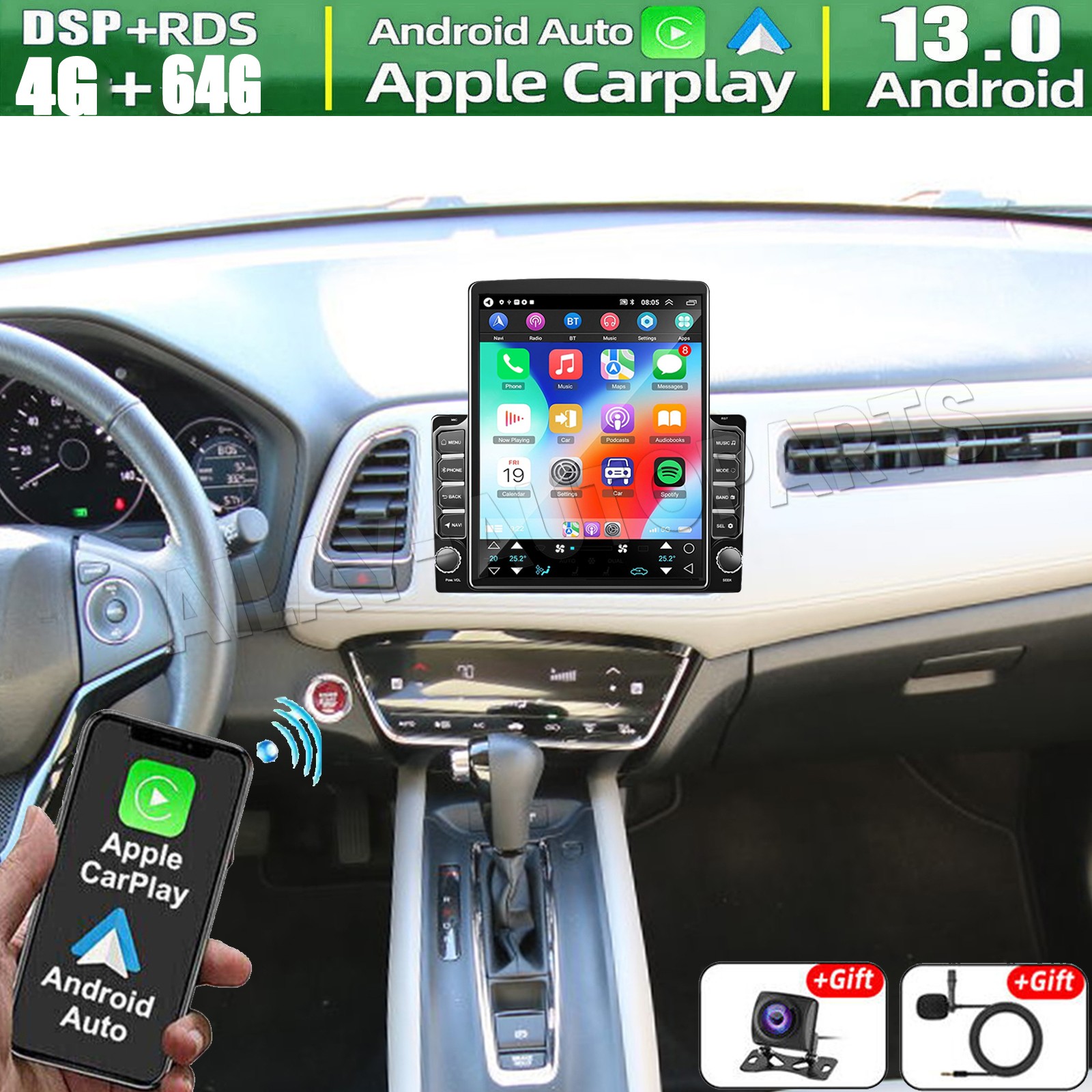 4+64GB CarPlay For Honda HR-V 2016-2022 Android13 Car Stereo Radio GPS FM Player