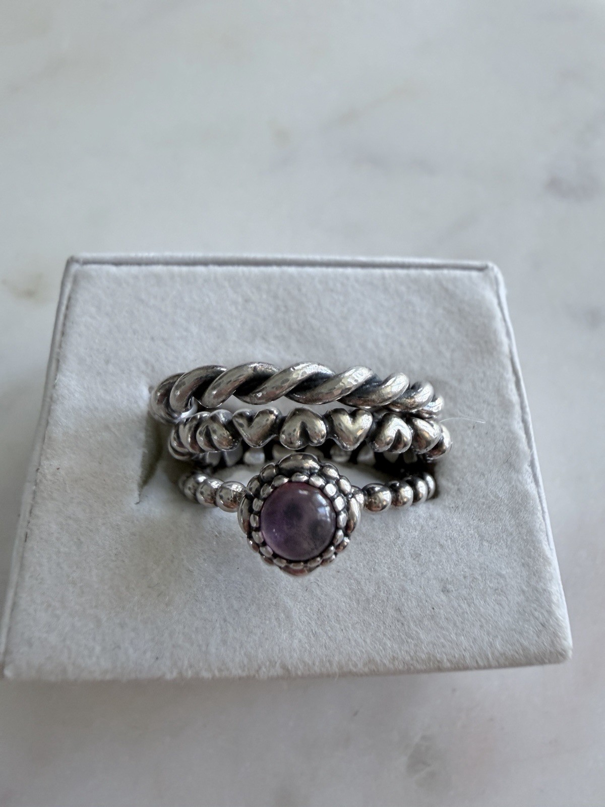 Vintage Pandora Signed 925 Sterling Silver stackable set of 3 Rings Size7/ 7.5 Vintage Pandora Signed 925 Sterling Silver stackable set of 3 Rings Size7/ 7.5