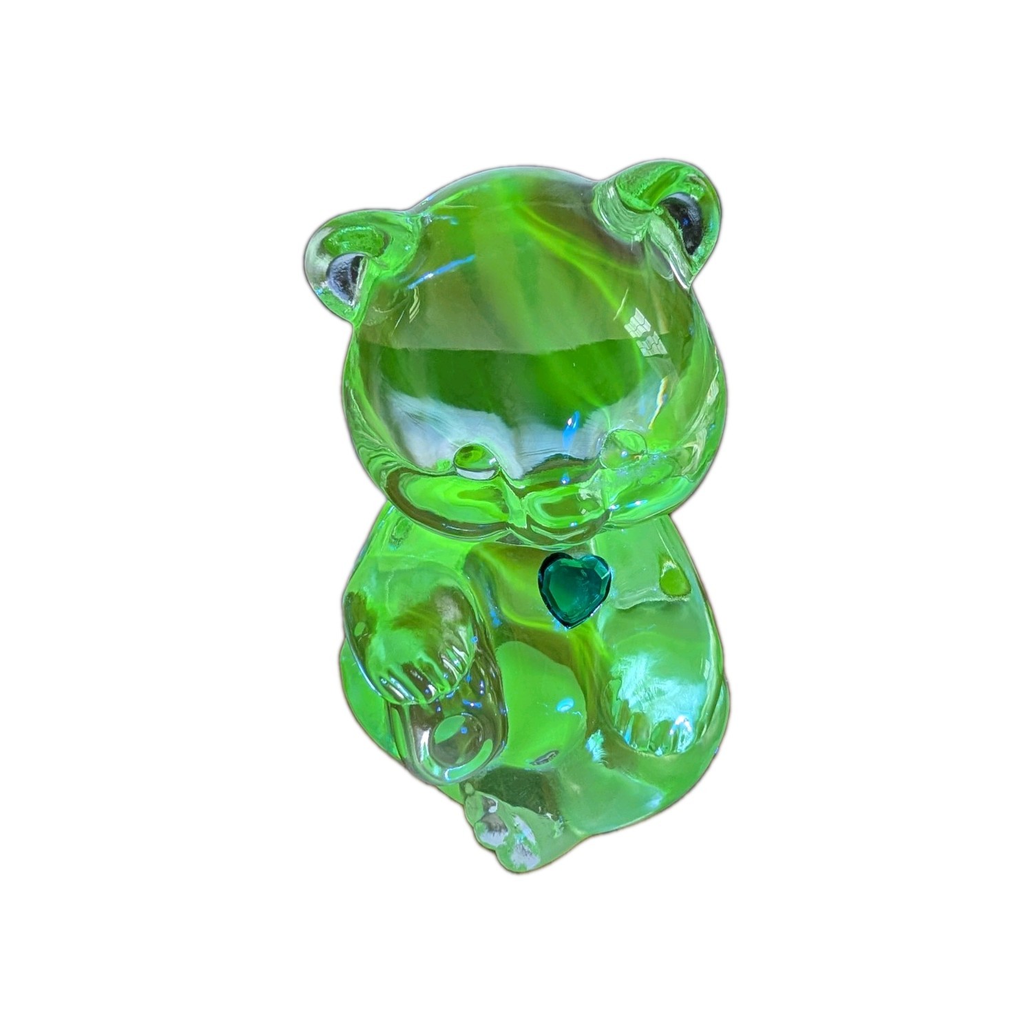 Vtg Fenton Art Glass May Birthday Bear Emerald Green Heart Paperweight Manganese Vtg Fenton Art Glass May Birthday Bear Emerald Green Heart Paperweight Manganese