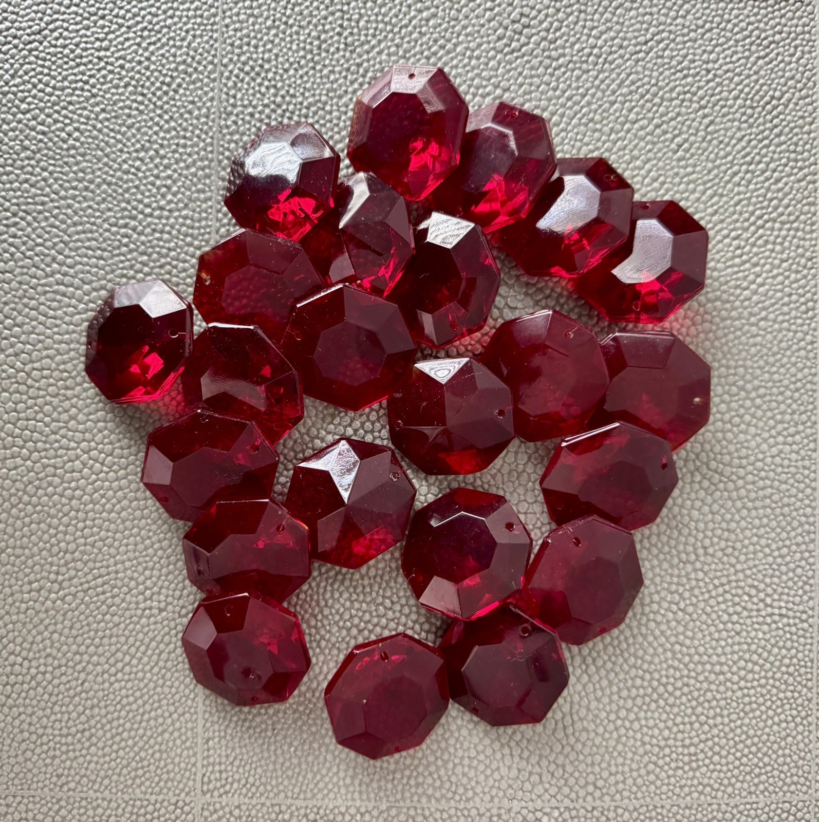 24 Large Old Italian Ruby Glass Octagon Beads For Chandelier Or Sconces 24 Large Old Italian Ruby Glass Octagon Beads For Chandelier Or Sconces