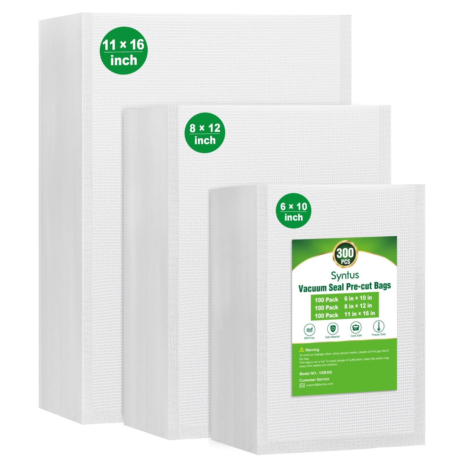 300 Pcs Vacuum Sealer Bags for Food, 8x12+11x16+6x10, BPA Free 300 Pcs Vacuum Sealer Bags for Food, 8x12+11x16+6x10, BPA Free