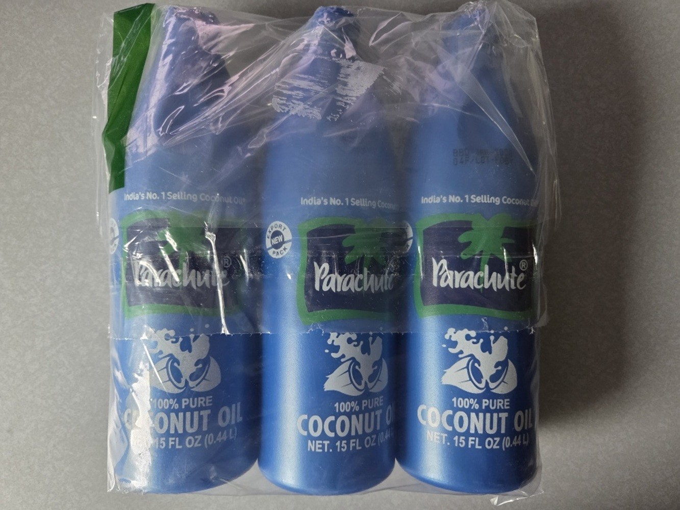 New Parachute 100% Pure Coconut Oil 444ml 15 fl oz Hair Skin Oil 3 Pack