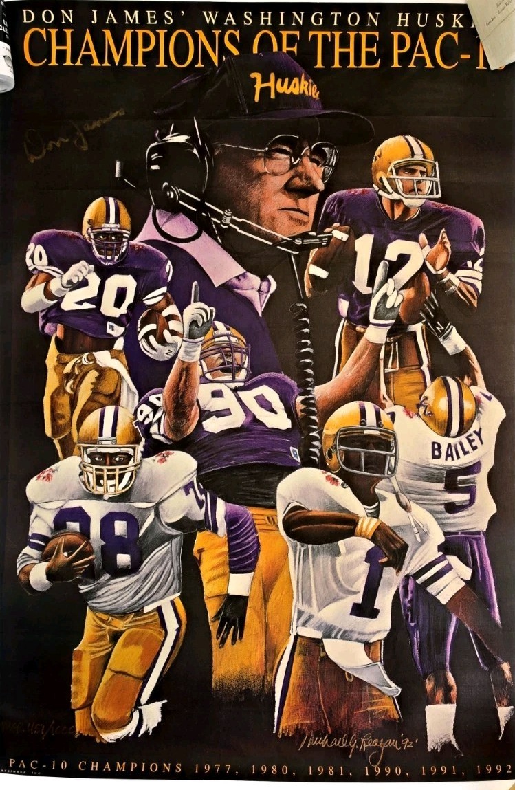 VTG 1992 Washington Huskies Pac-10 Champions Poster Michael Reagan 451/1000 UW