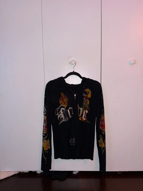 Ed Hardy black tattoo graphic zip hoodie Ed Hardy black tattoo graphic zip hoodie