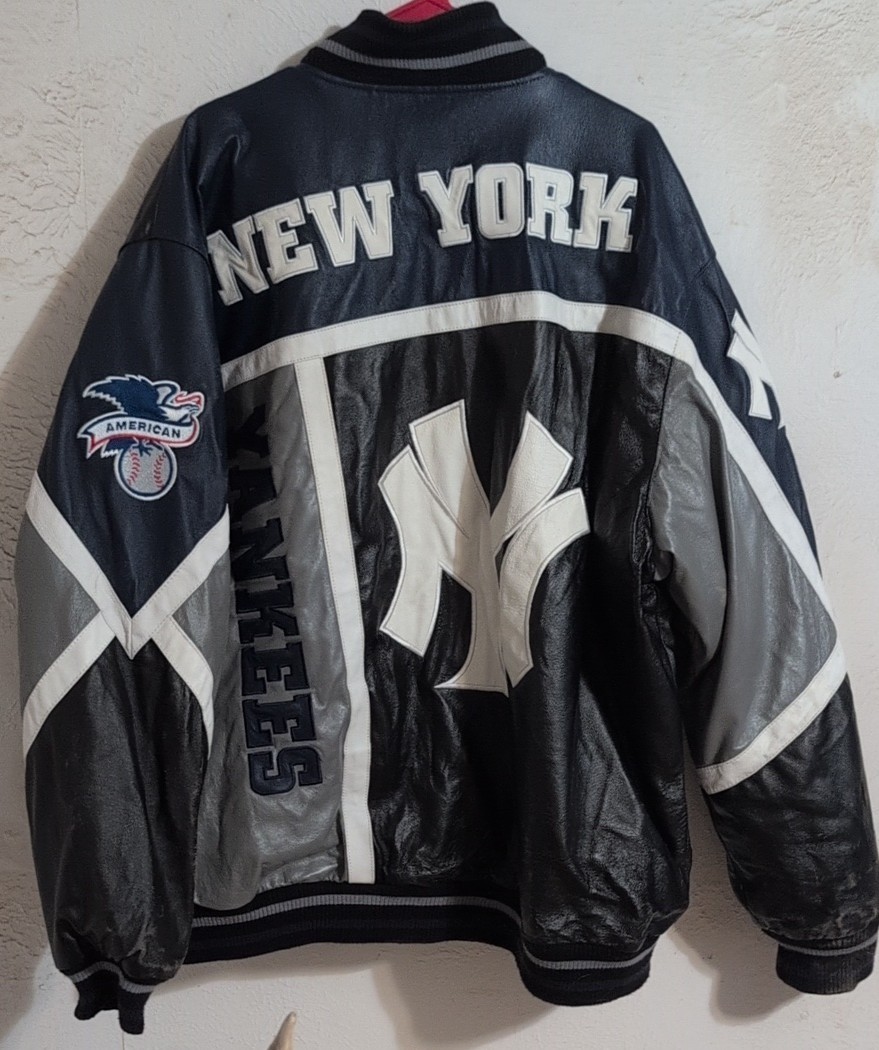 Vintage GIII New York Yankees Genuine Leather Bomber Jacket Mens 2XL