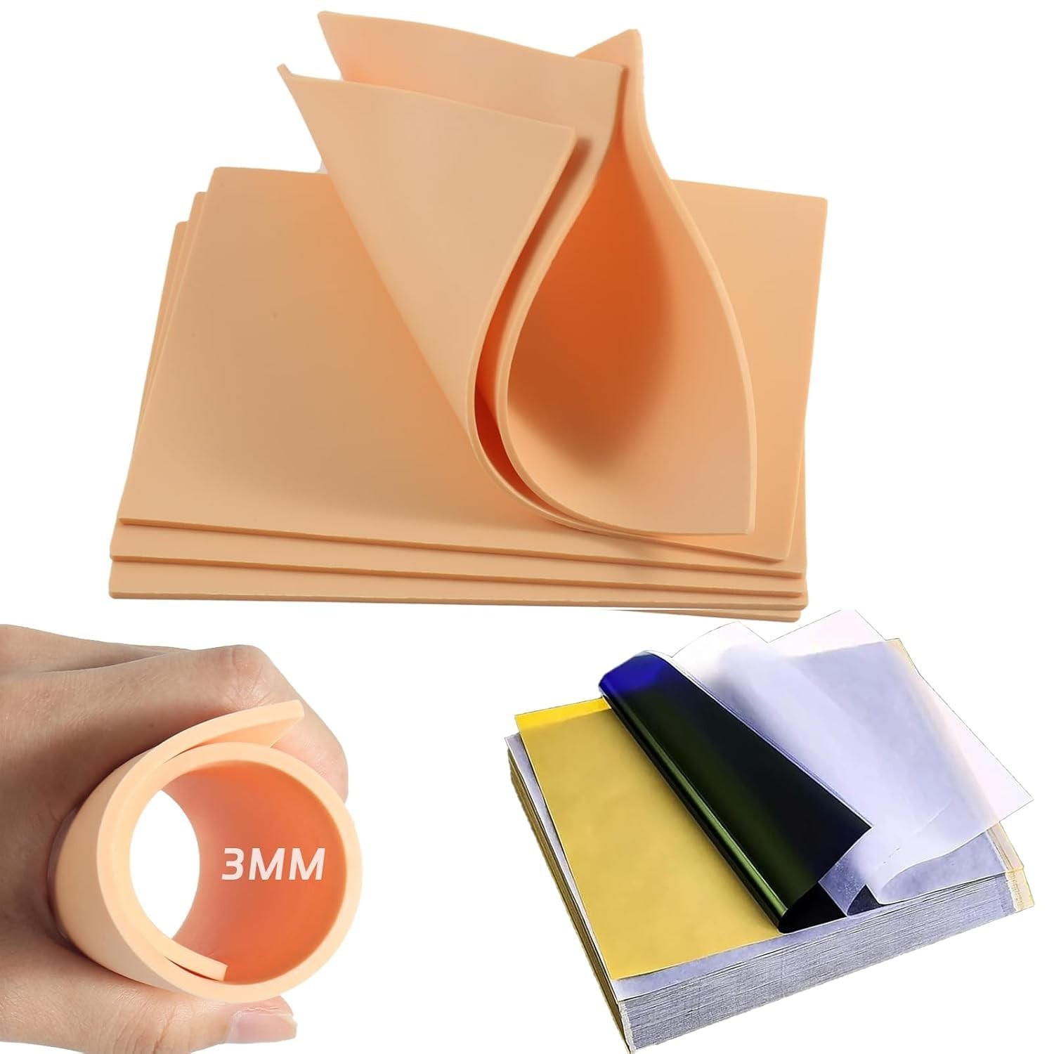 3MM Tattoo Practice Skins and Transfer Paper - 13Pcs Fake Skin and Stencil Paper 3MM Tattoo Practice Skins and Transfer Paper - 13Pcs Fake Skin and Stencil Paper
