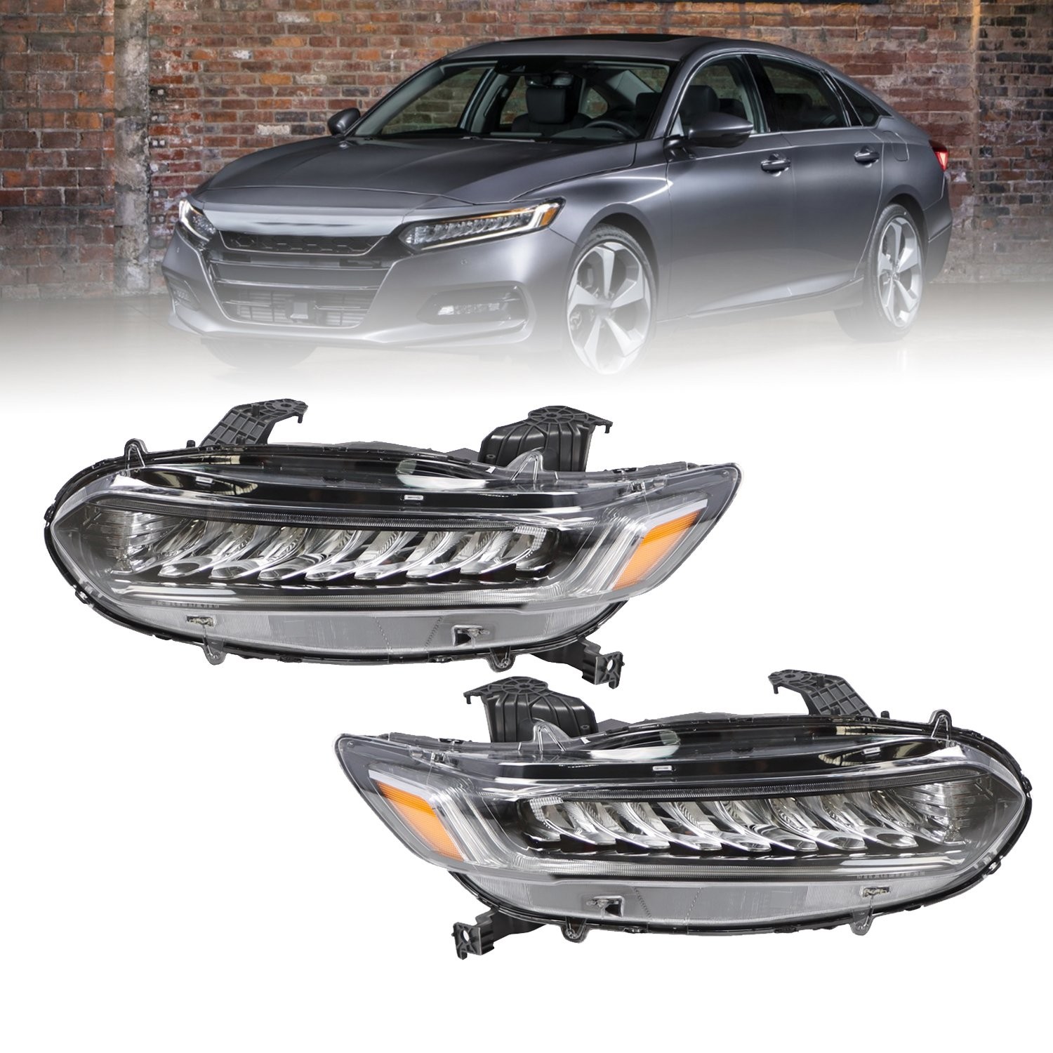 For 2018 2022 Honda Accord Full LED Headlight Chrome Left Right Side Pair 2Pcs