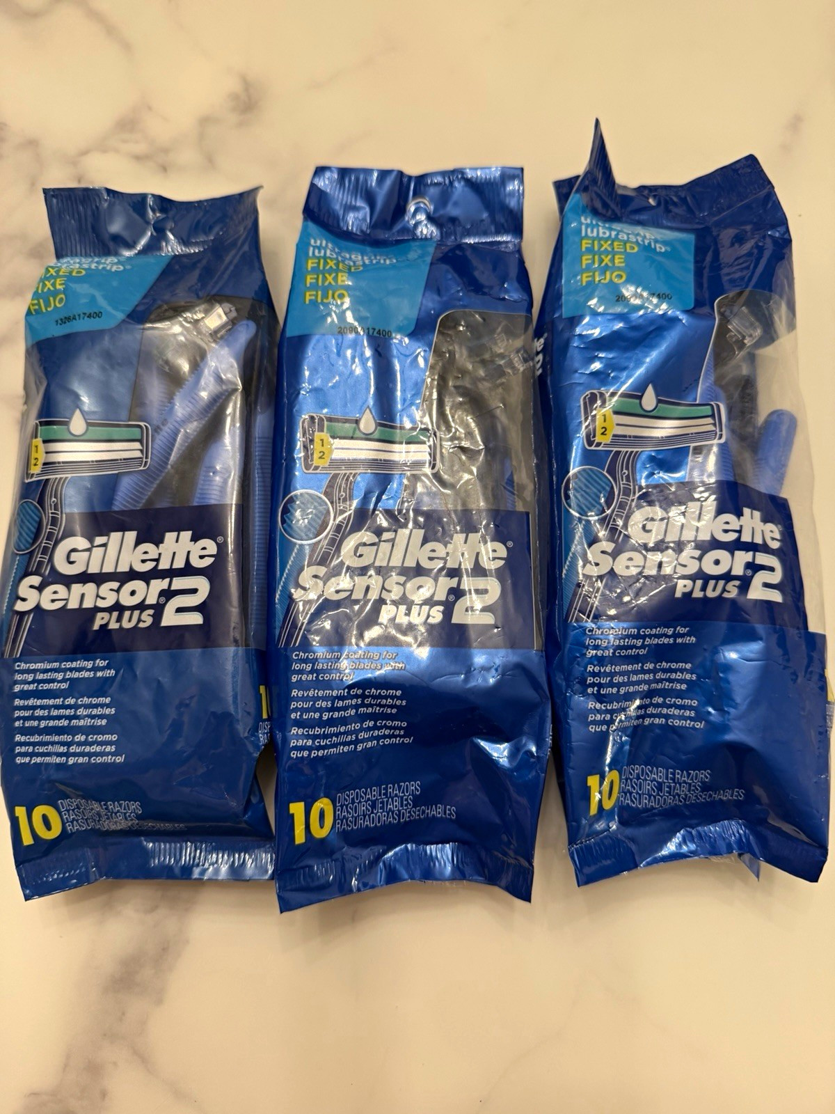 3 PACKS NEW Gillette Sensor2 Plus Men\'s Disp Razors 2-Blade, 10 Count (3 Packs) 3 PACKS NEW Gillette Sensor2 Plus Men\'s Disp Razors 2-Blade, 10 Count (3 Packs)