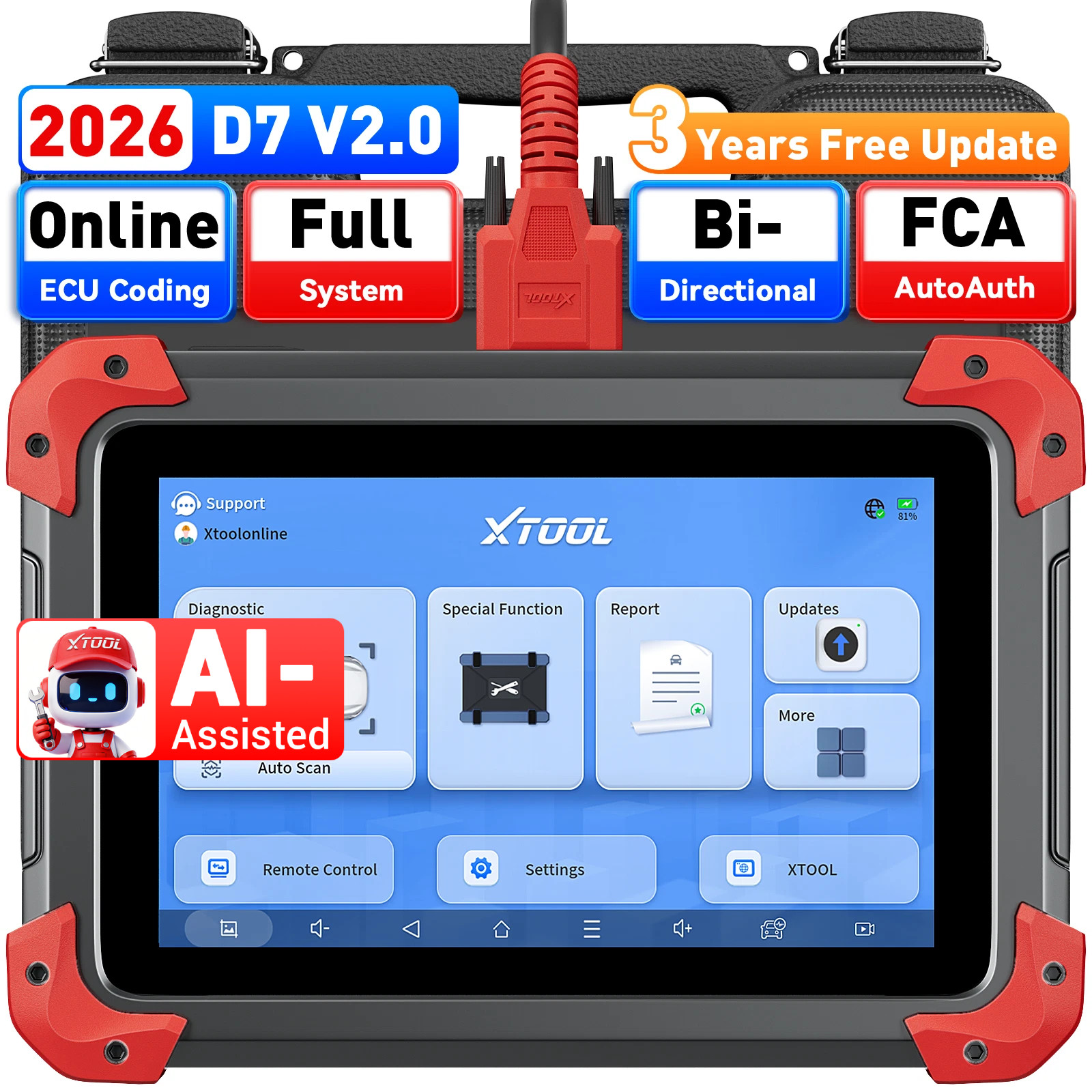 2026 XTOOL D7 V2.0 Full System Diagnostic Bi-Directional Scanner Key Programmer