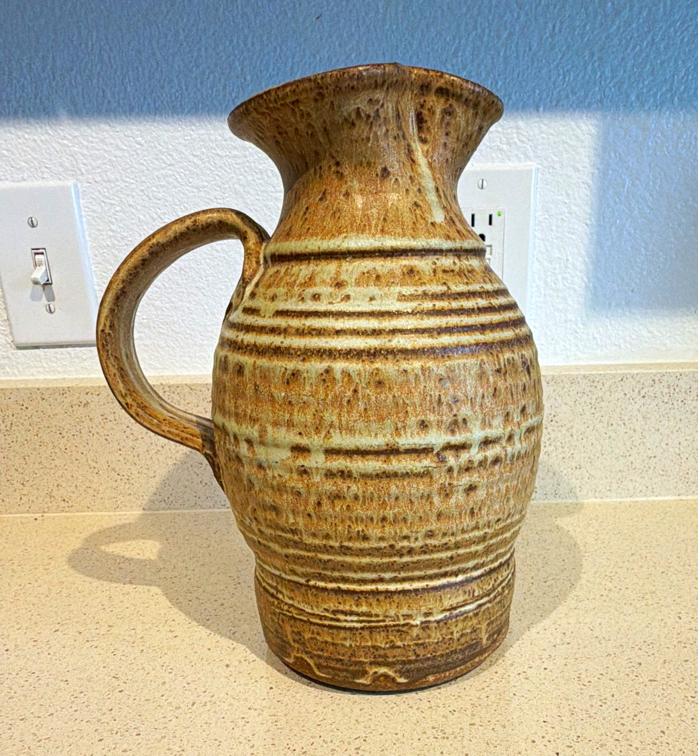Vintage Tim Mather Studio Pottery Stoneware Pitcher Signed Mid Century Modern