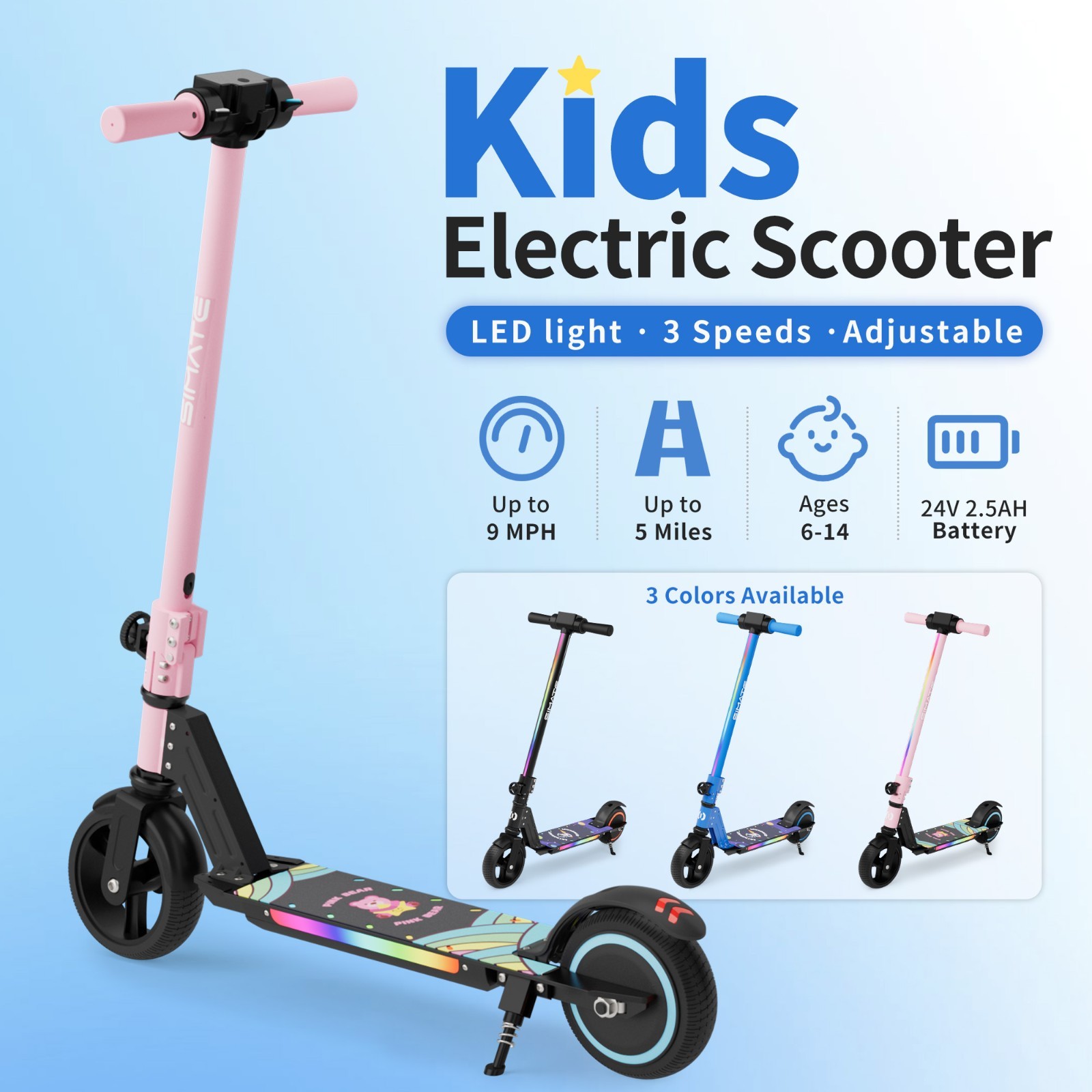 Commugo Kids Electric Scooter 130W, 12MPH Folding E-Scooter LED for Age 6-14Pink