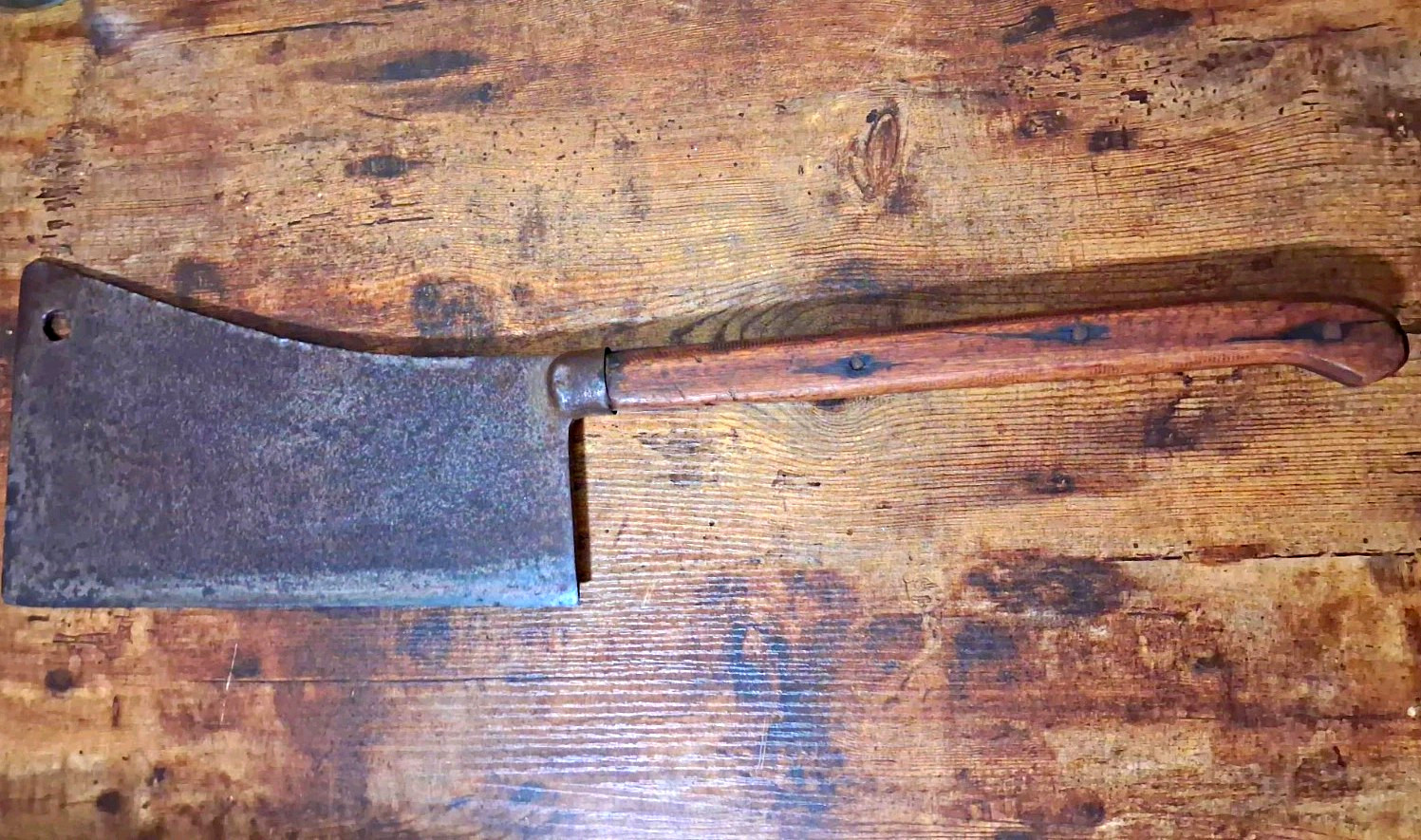 Antique Foster Bros No 12 Hog Splitter Cleaver Butcher Knife Long Wood Handle