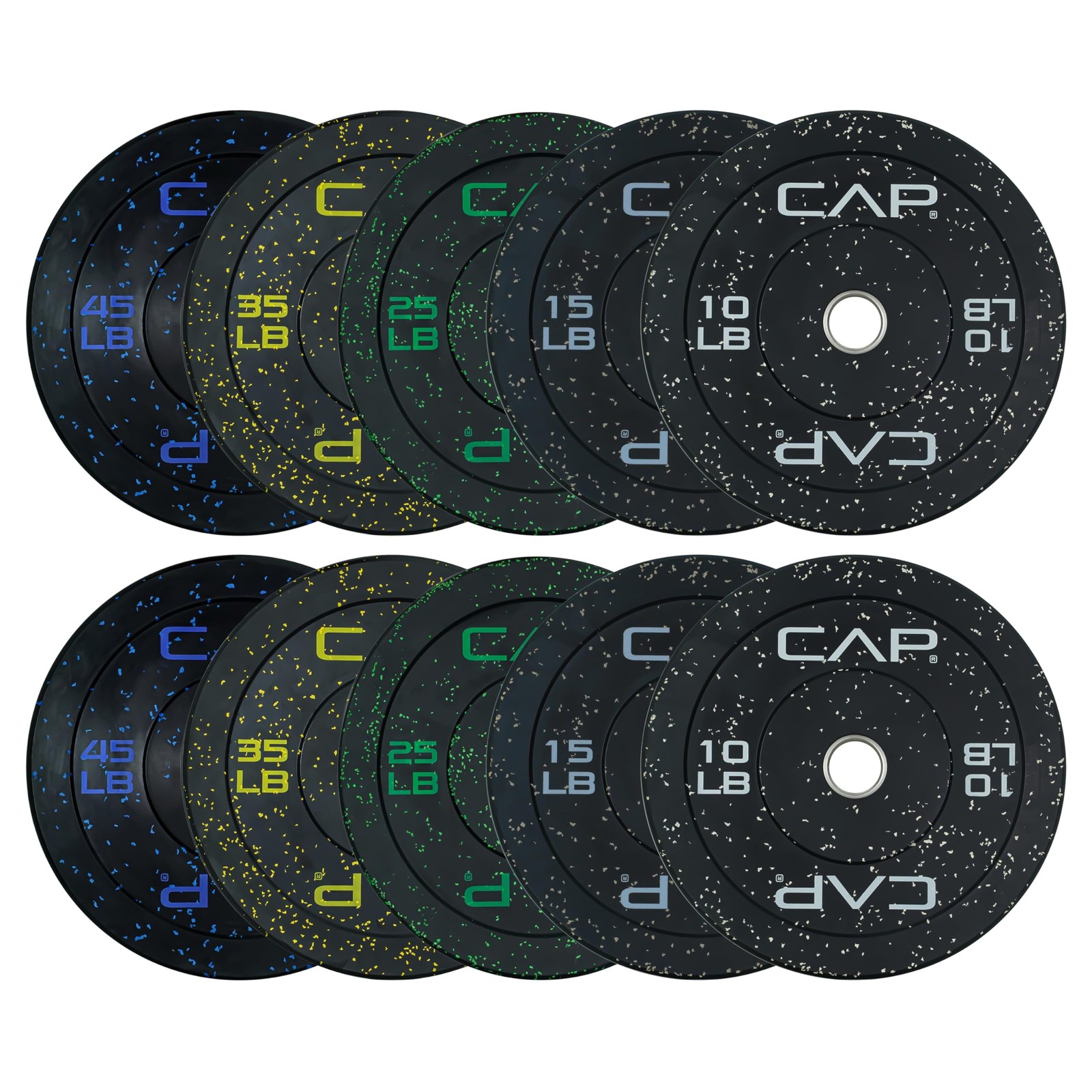 Olympic Bumper Plate Weight Set 260lb Black Economy Speckled CAP Olympic Bumper Plate Weight Set 260lb Black Economy Speckled CAP