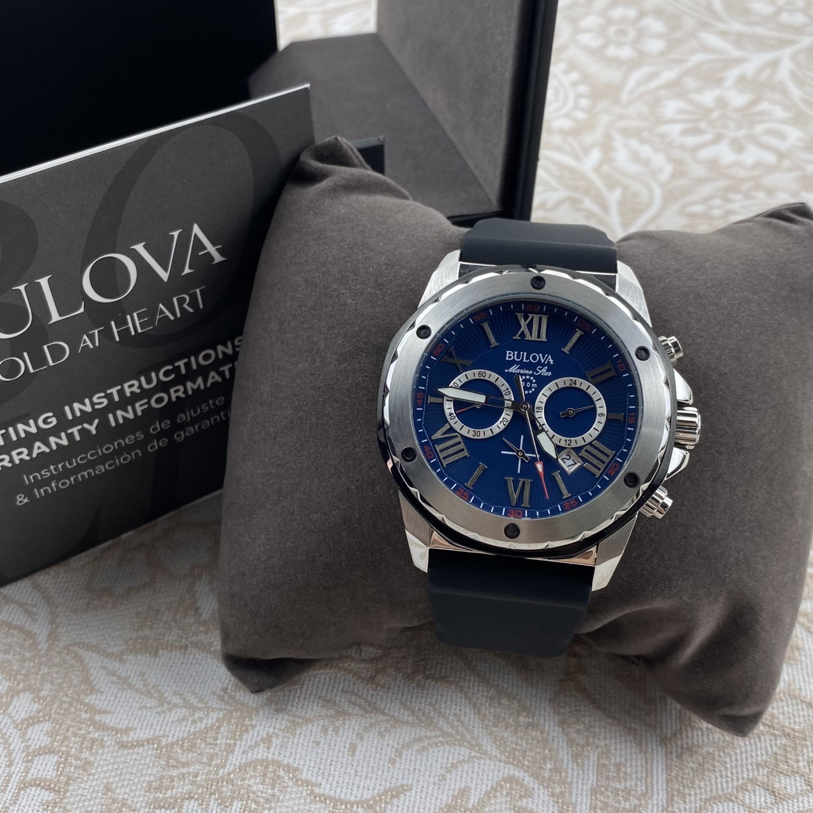Bulova Marine Star 98B258 Quartz Blue Dial Black Rubber Strap Men's Watch