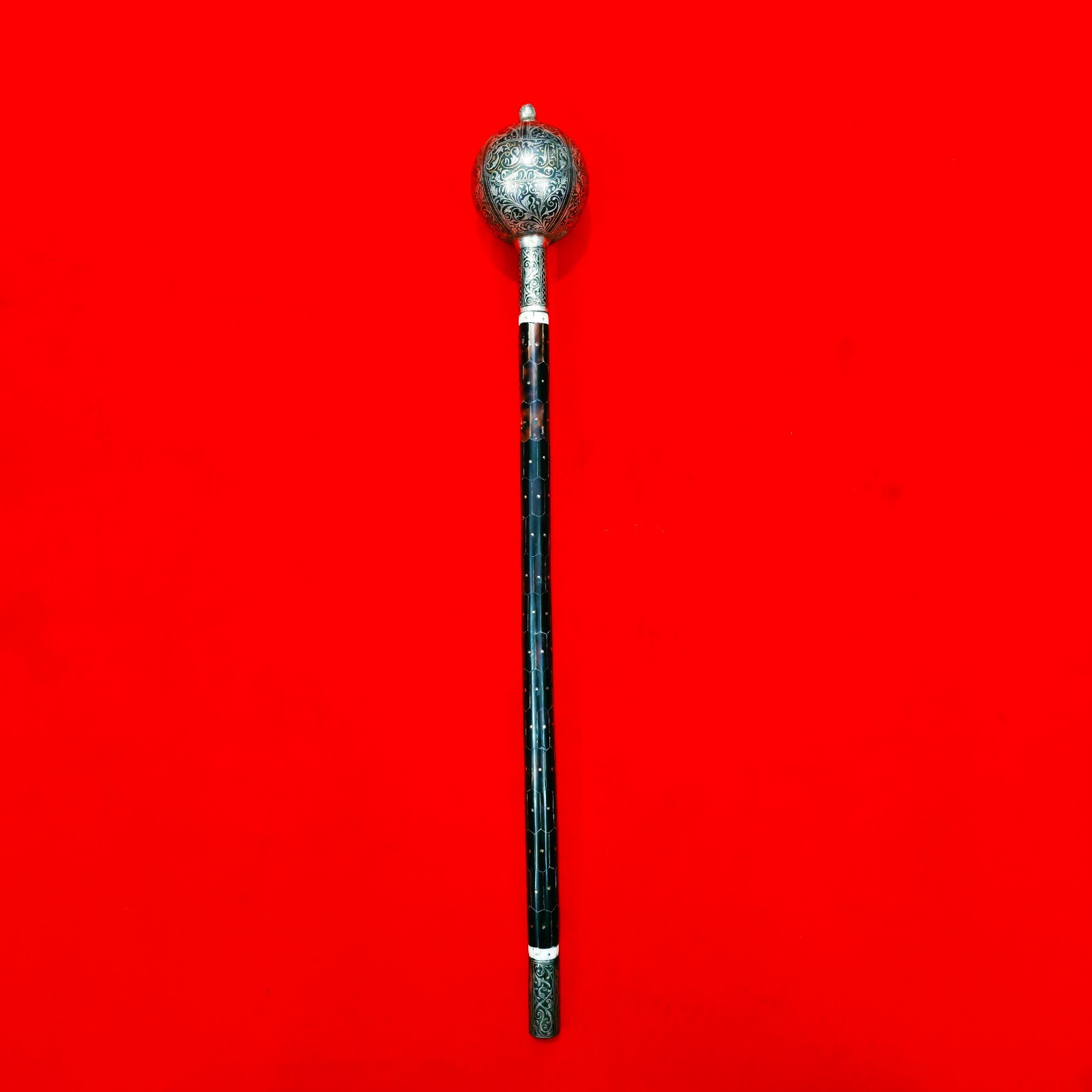 Vintage Indo Persian Ottoman Islamic Gold-Silver Sufi Dervish Mace Sifa Topuzu