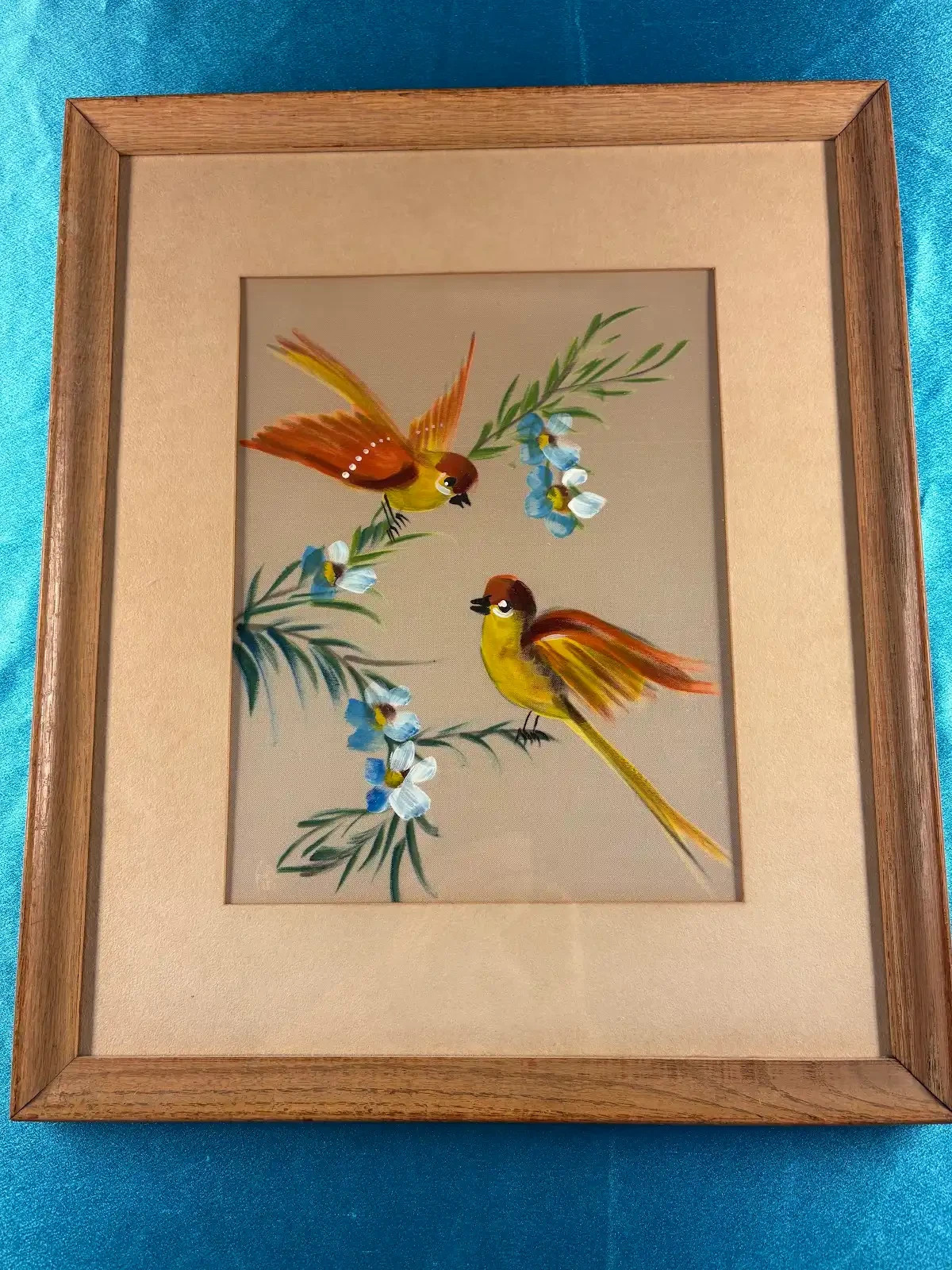 VINTAGE ORIGINAL OIL ON SATIN SIGNED BY RTIST VINTAGE ORIGINAL OIL ON SATIN SIGNED BY RTIST