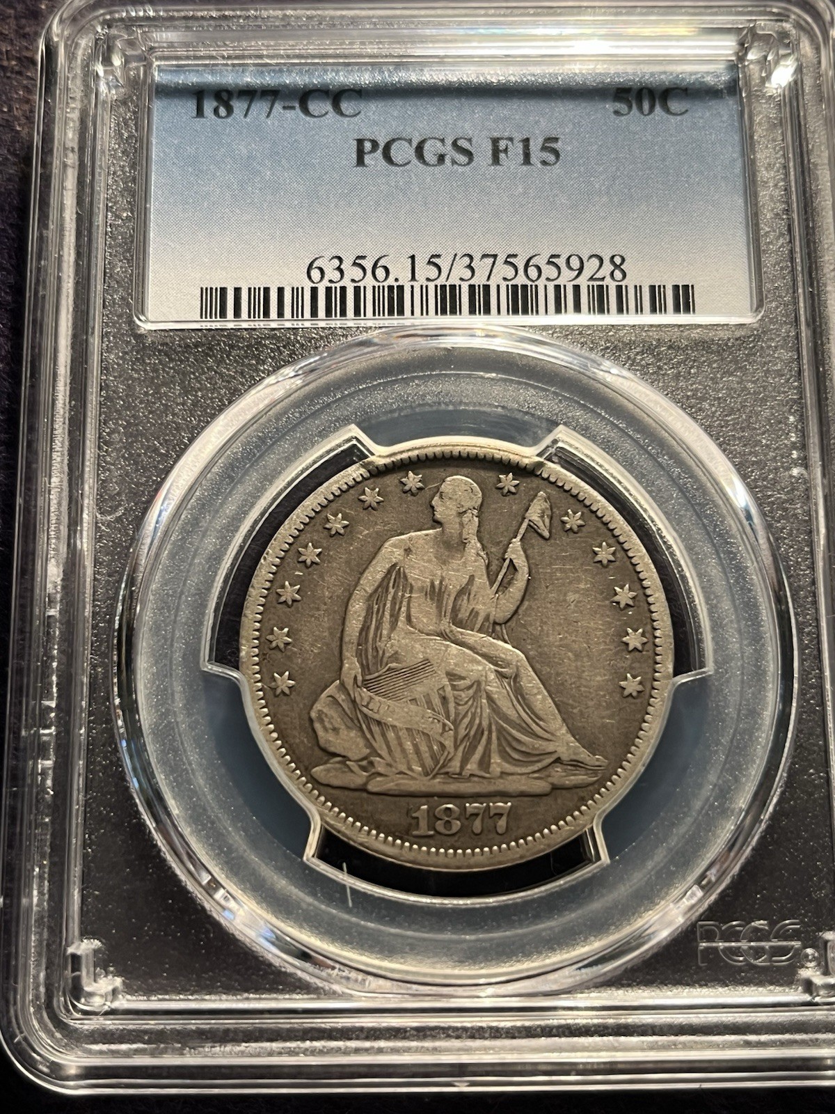 1877-CC Seated Liberty Half Dollar - PCGS F-15 Choice Carson City Half 1877-CC Seated Liberty Half Dollar - PCGS F-15 Choice Carson City Half