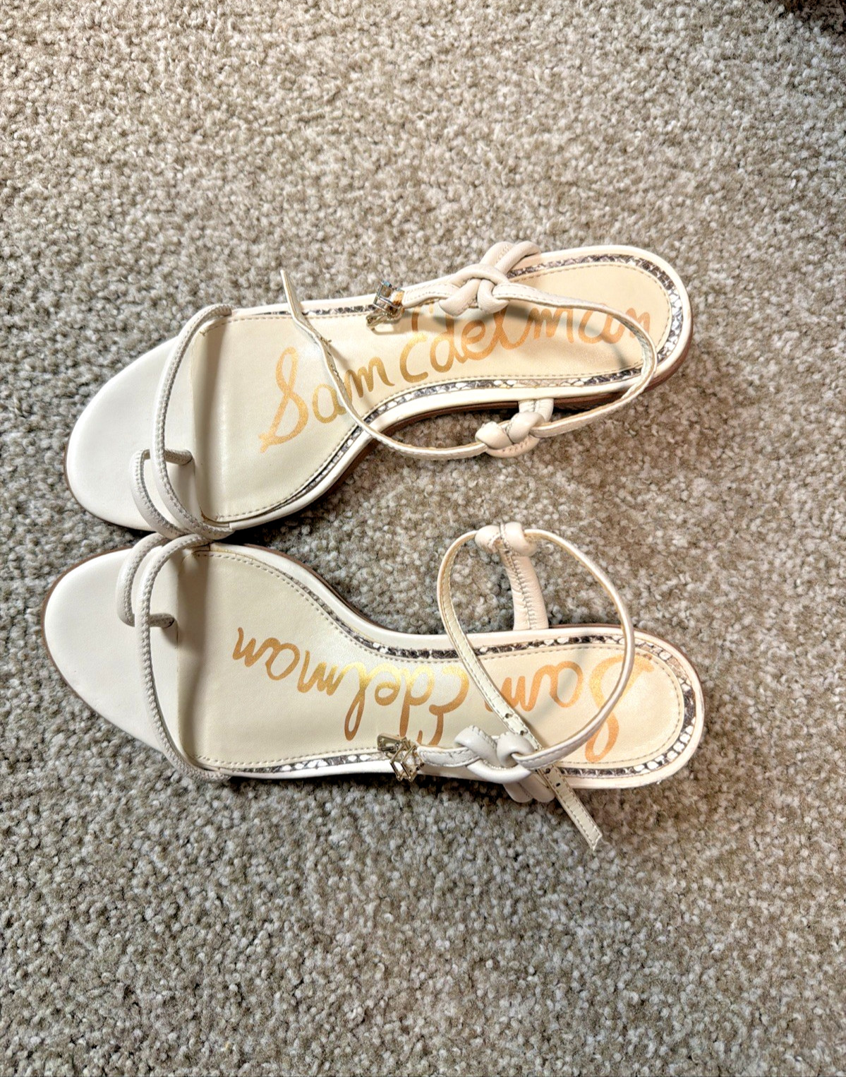 Sam Edelman Womens 7.5 Strappy Toe Loop Ankle Strap Heeled Sandals Off White Sam Edelman Womens 7.5 Strappy Toe Loop Ankle Strap Heeled Sandals Off White