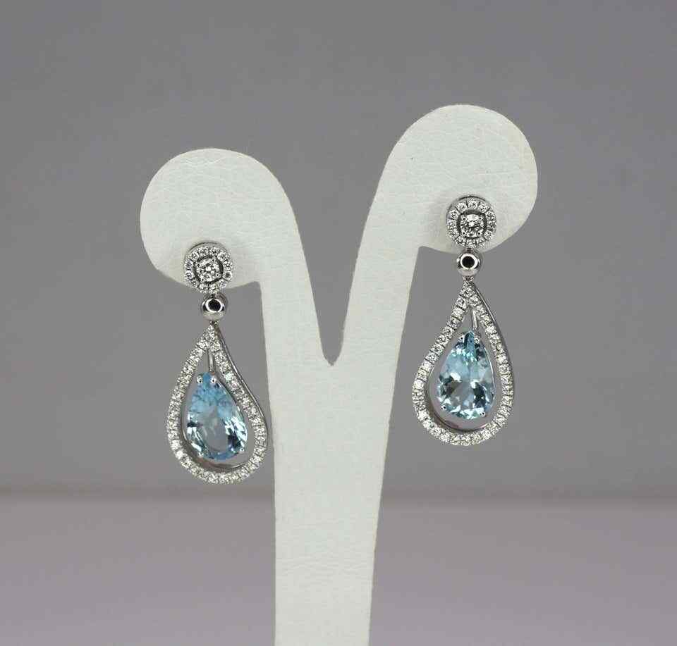 Gorgeous Pear Shape 7.85CT Aquamarines With Clear White 1.48CT CZ Dangle Earring Gorgeous Pear Shape 7.85CT Aquamarines With Clear White 1.48CT CZ Dangle Earring