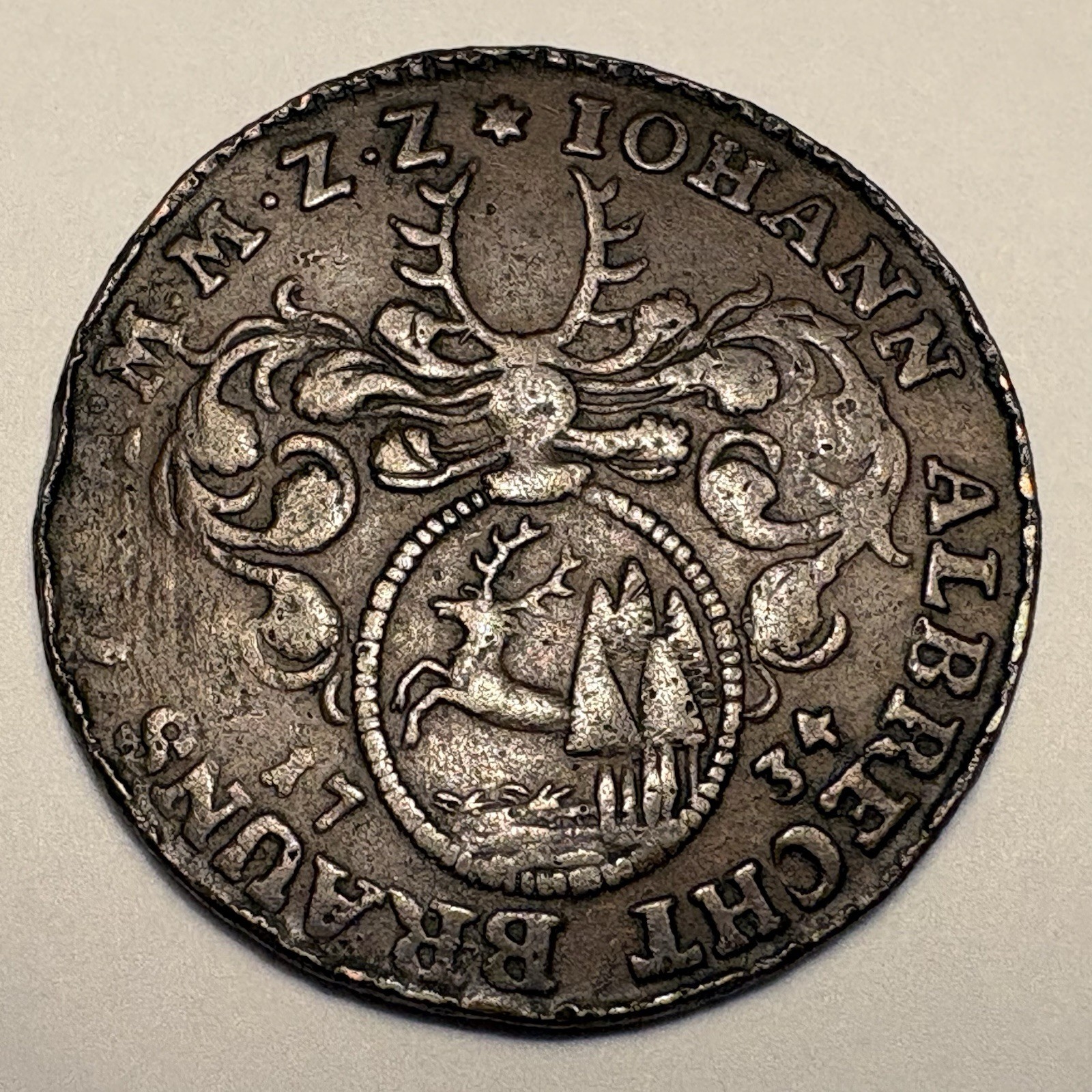 1734 Germany Harz Johann Albrecht Brauns Copper Rechenpfennig Token 1700s Coin
