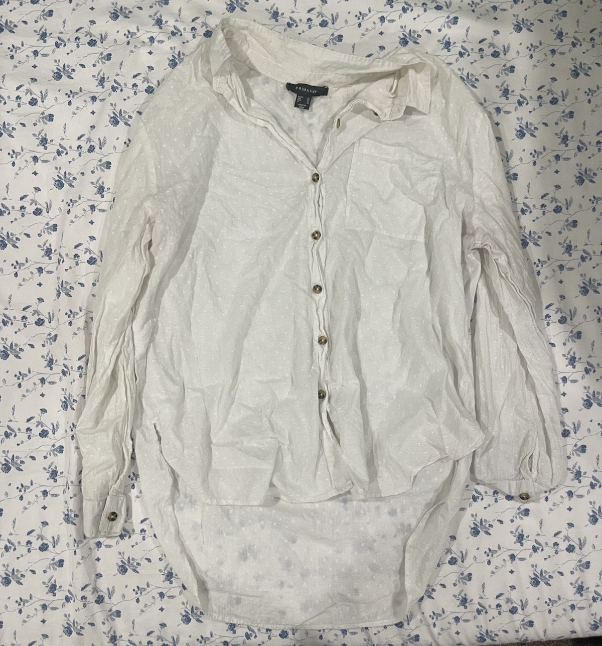 Primark Womens 12 White Button Down Blouse Long Sleeve Shirt
