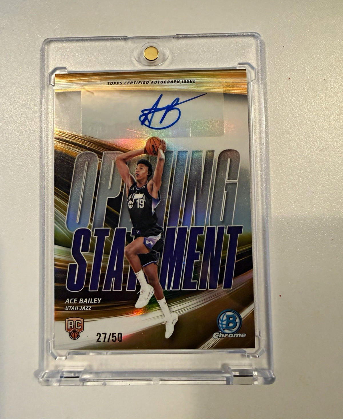 Topps 2025-26 Bowman Chrome Ace Bailey RC Auto Utah Jazz #OS-AB /50 Topps 2025-26 Bowman Chrome Ace Bailey RC Auto Utah Jazz #OS-AB /50