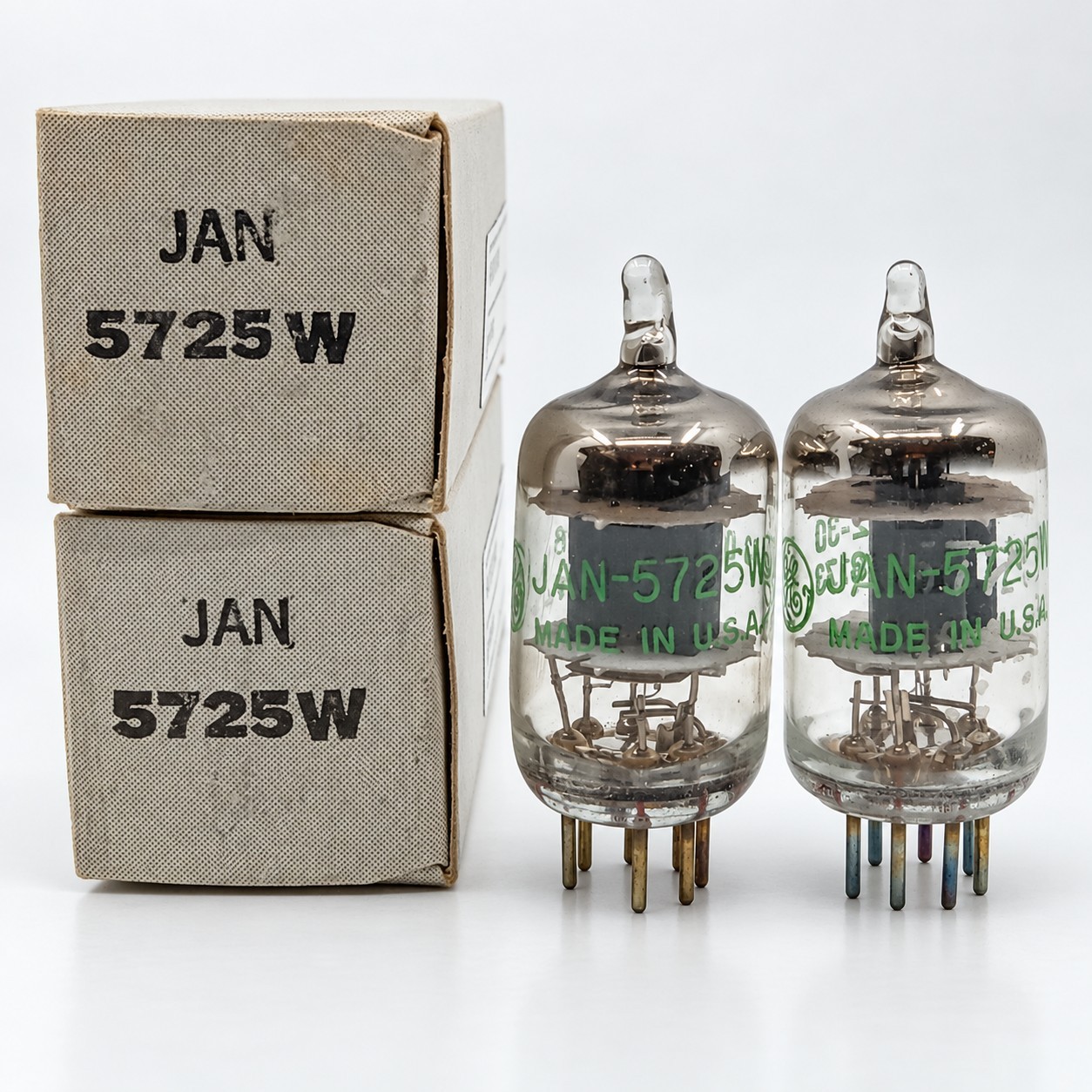 NOS Matched Pairs GE JAN 5725W 1982-83 USA Military Vacuum Tubes
